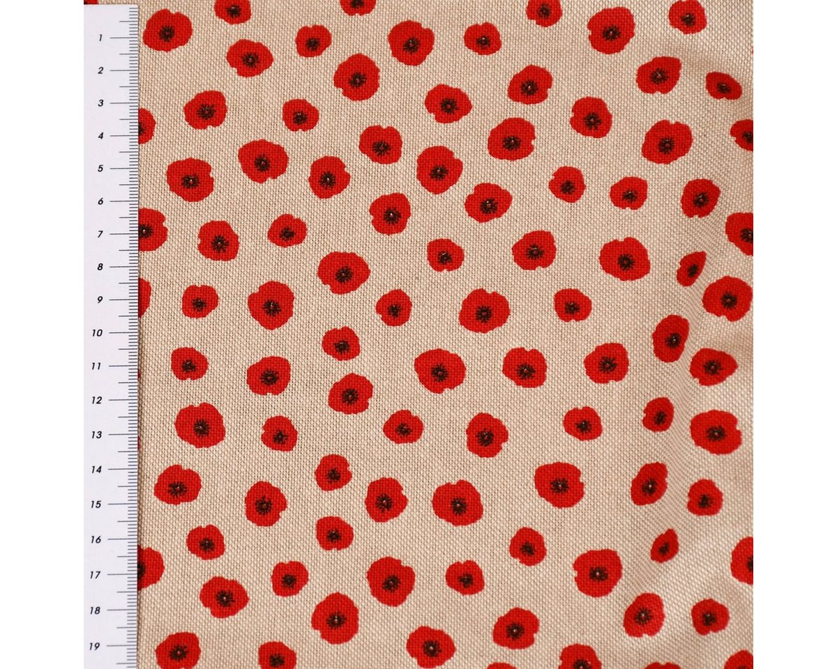 Thumbnail - SCHÖNER LEBEN. Stoff Dekostoff Leinenlook Poppy Happy Mini-Mohnblüten natur rot 1,40m