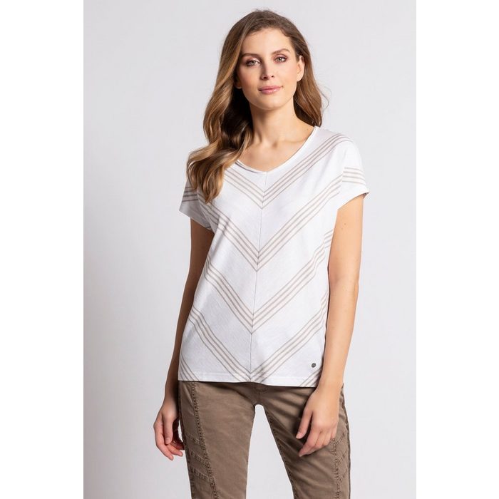 Gina Laura Rundhalsshirt T-Shirt V-Muster oversized Biobaumwolle