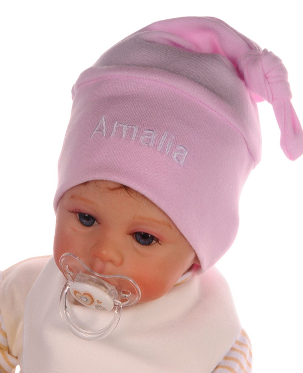 La Bortini Erstlingsmütze Mütze Baby Mützchen mit Namen Knotenmütze Zipfelmütze Teilen Sie uns den Namen Ihres Babys mit. Personalisiert