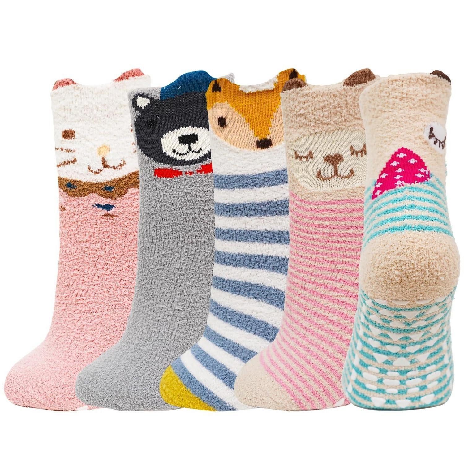 LuxusKollektion Haussocken Kuschelsocken Kinder 5 Paar 35-38 Tierdruck