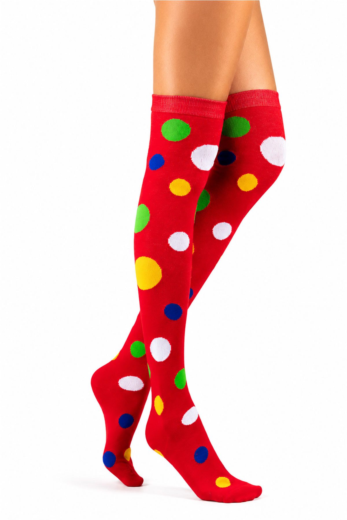 Das Kostümland Kostüm Overknees Clown Kniestrümpfe 'Polka Dot' - 414039