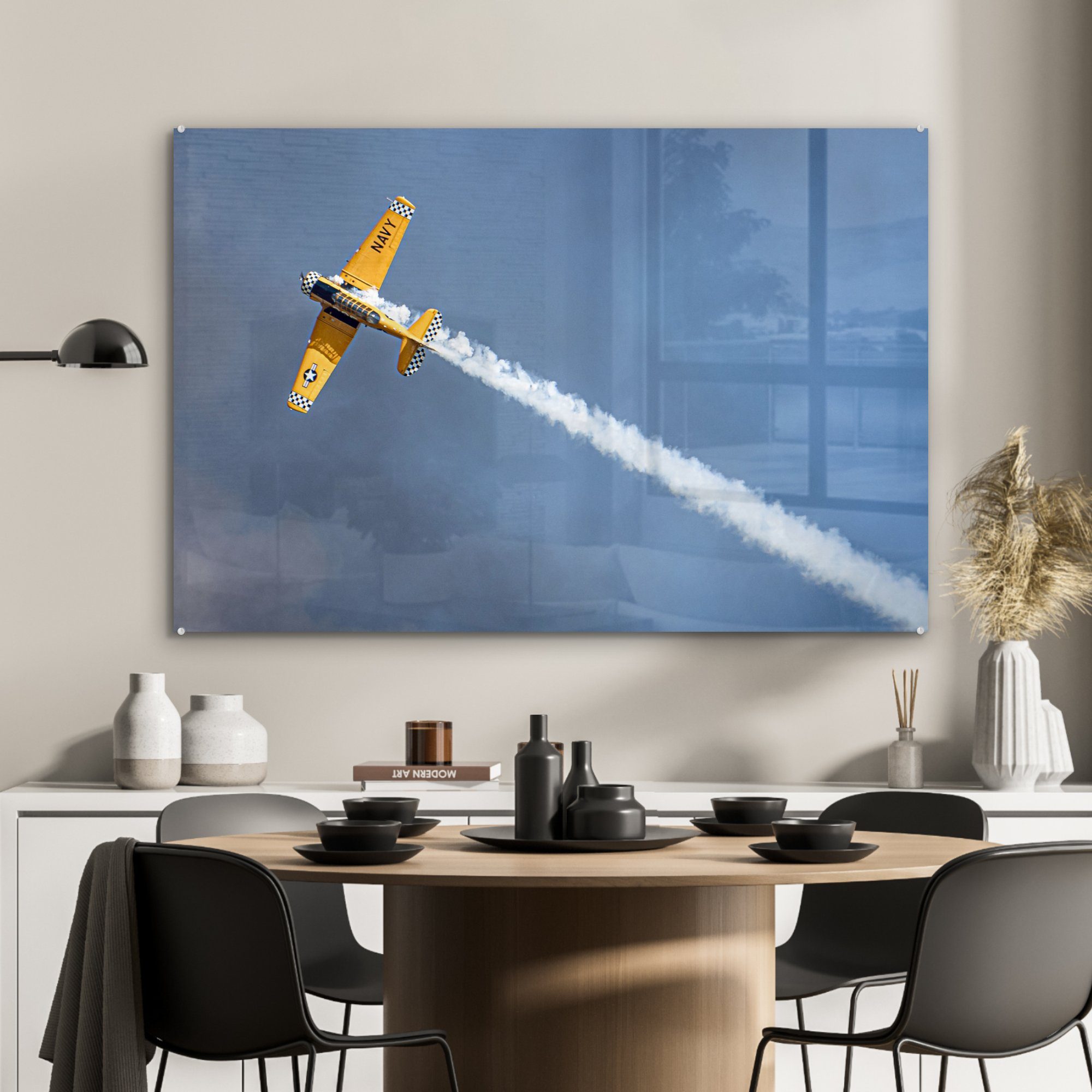 MuchoWow Acrylglasbild Flugzeuge Rauchen, Schlafzimmer (1 Fliegen Acrylglasbilder & - - Wohnzimmer St)