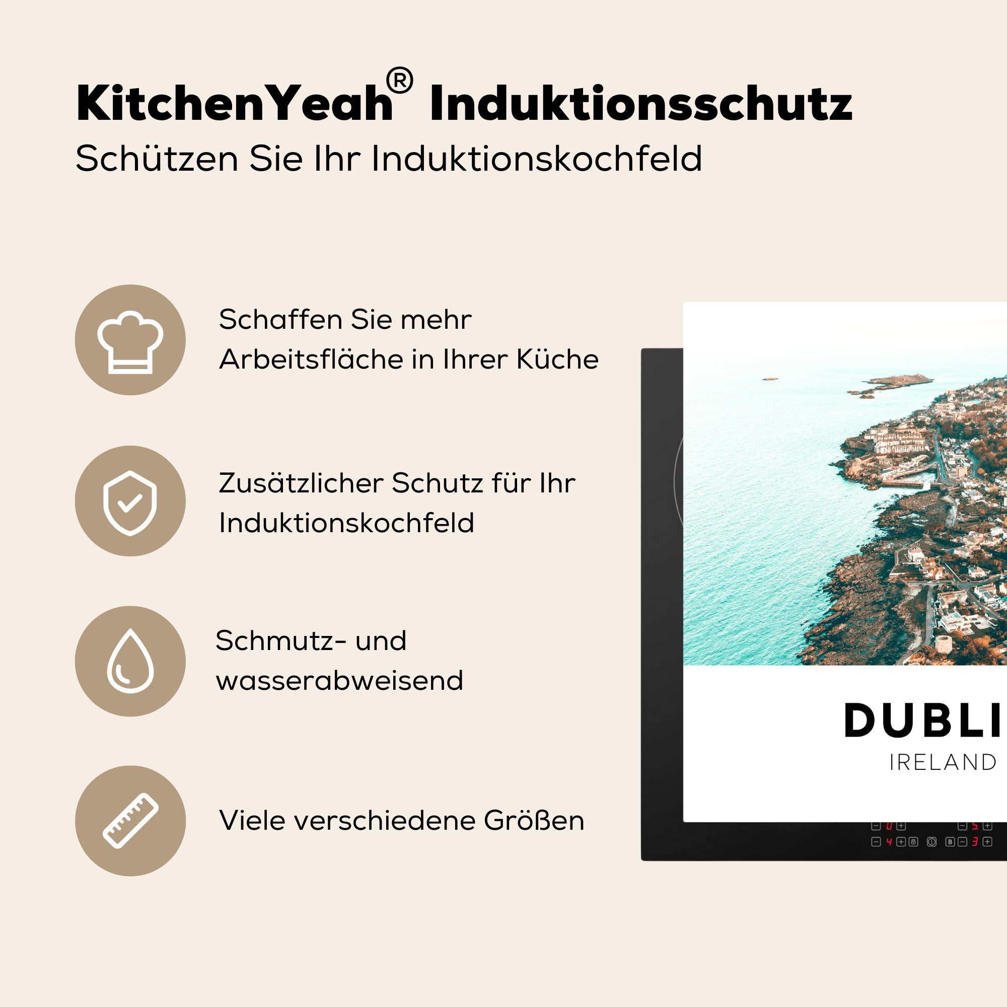 78x78 Vinyl, cm, - Irland Herdblende-/Abdeckplatte - küche Dublin (1 Arbeitsplatte MuchoWow Häuser, tlg), für Ceranfeldabdeckung,