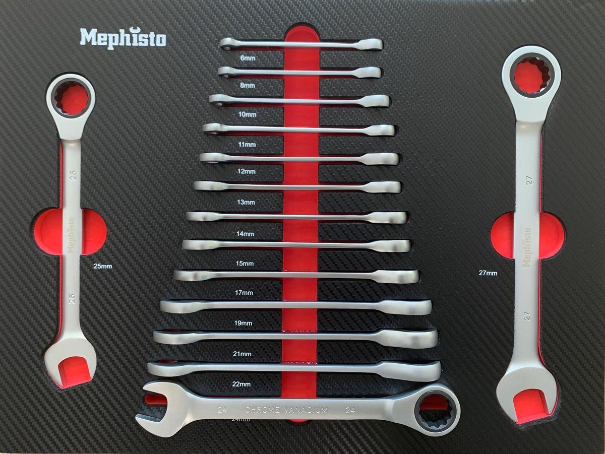 Mephisto-Tools Schublade Werkstattwagen, und abschließbare Vanadium kg, Werkzeug separat (fertig bis inkl., je 2 mit montiert Chrom kugelgelagerte aus Stahl, Beschichtung, belastbar Tür hochwertigem abschließbarer und Ablage Schlüssel 1 Fach Schubladen, mit je 7 Rollen bestückt), Gummierter ist 35 seitliches