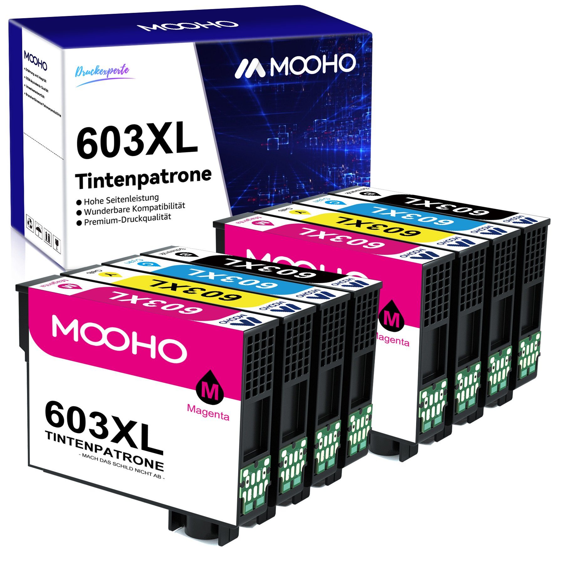 2x EPSON MOOHO WF-2830 Cyan, Magenta, 2835 2x 2810 Gelb Tintenpatrone 2850 Schwarz, 2x 603XL für 2x (8er-pack)