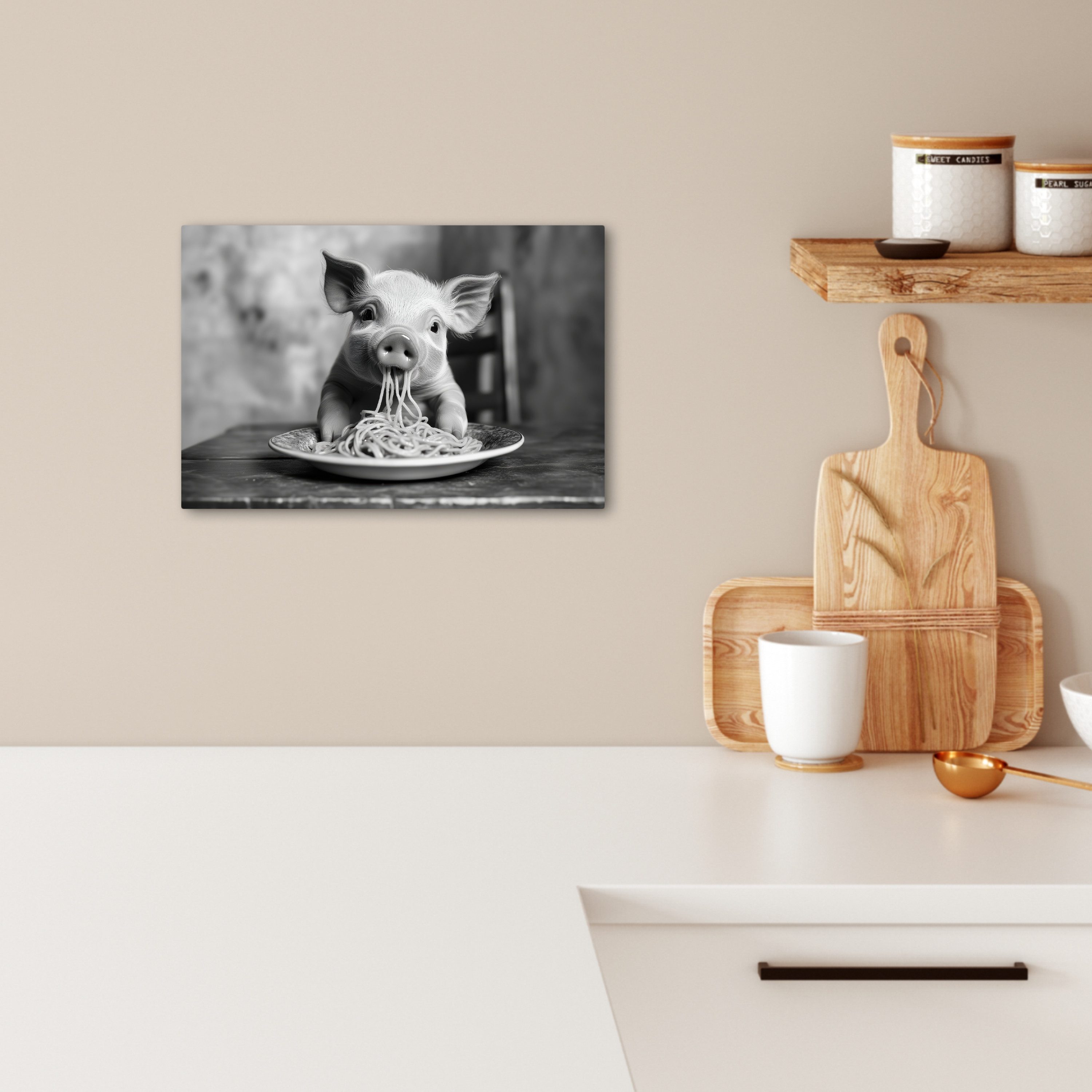 OneMillionCanvasses® Leinwandbild Schwein - Niedlich - Spaghetti - Schwarz günstig online kaufen