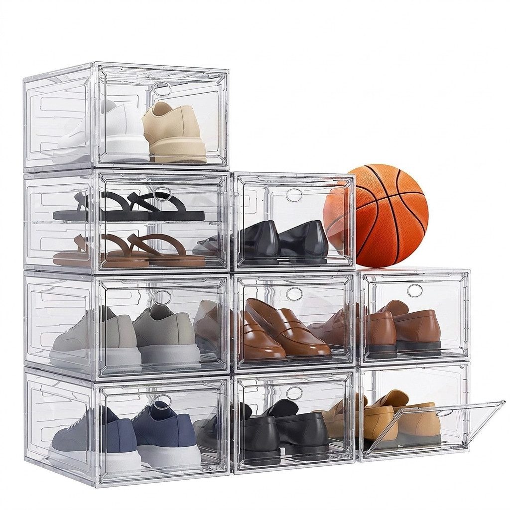POPOLIC Schuhkiste 9er-Set Größe Schuhboxen Stapelbar Transparent (Schuhaufbewahrung für Stöckelschuhe,Pumps, Schuhaufbewahrung, Hartplastik Schuhbox mit Deckel), Schuhboxen aus klarem Kunststoff