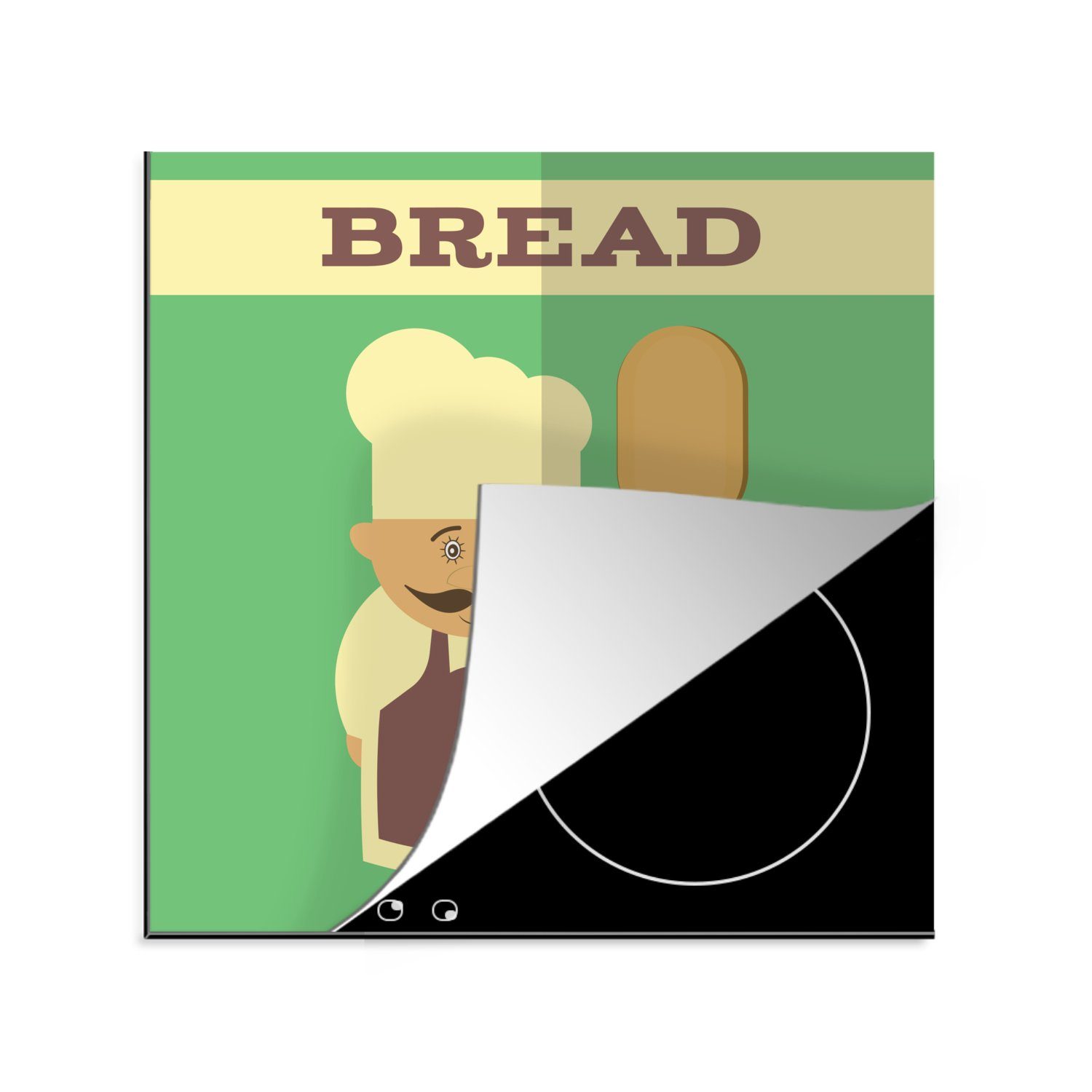 Brot Zitate - Grün 78x78 tlg), Retro, - Arbeitsplatte für Ceranfeldabdeckung, Vinyl, MuchoWow küche - Herdblende-/Abdeckplatte (1 cm,
