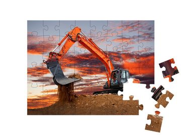 puzzleYOU Puzzle Bagger bei der Arbeit auf der Baustelle, 48 Puzzleteile, puzzleYOU-Kollektionen Bagger