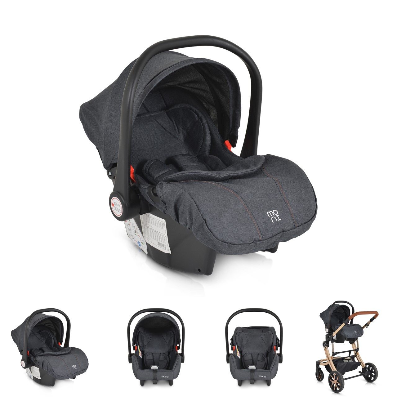 Moni Babyschale Babyschale Trio i-Size, ab: 0, bis: 1.25, bis: 13 kg, (40 - 87cm) Adapter, Fußabdeckung, weiches Kissen