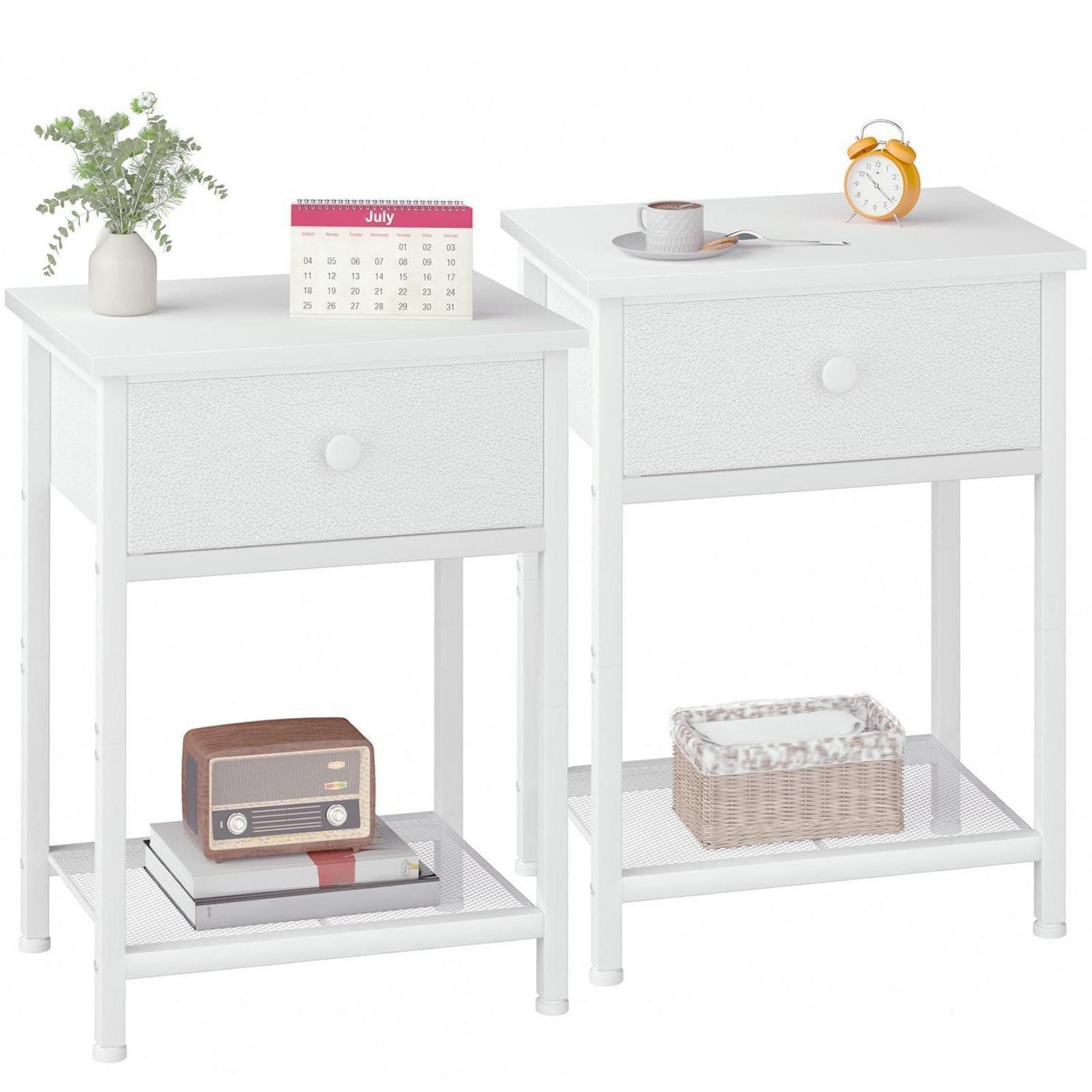 LuxusKollektion Nachttisch Nachttisch 2er Set mit Stoffschubladen Weiss (2-St)