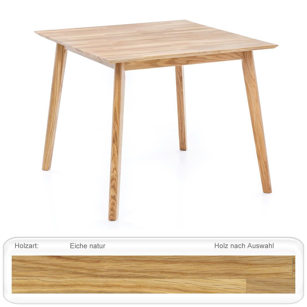 Massivholztisch Eiche expendio + 32 Thiago, cm 3-tlg), Tischgruppe, natur Stühle (komplette Spar-Set, orange Norina Masada 90x90 Essgruppe