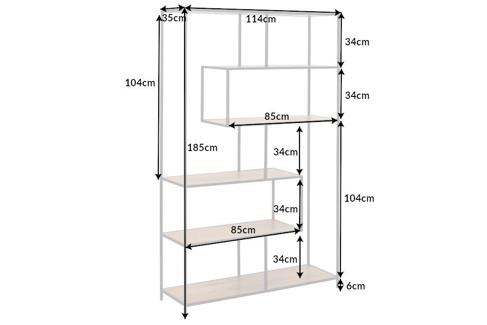 natur riess-ambiente / LINE · Metall Industrial 1-tlg., SLIM schwarz, Bücherregal mit · 185x114cm Ablage Holzwerkstoff · Wohnzimmer Einzelartikel ·