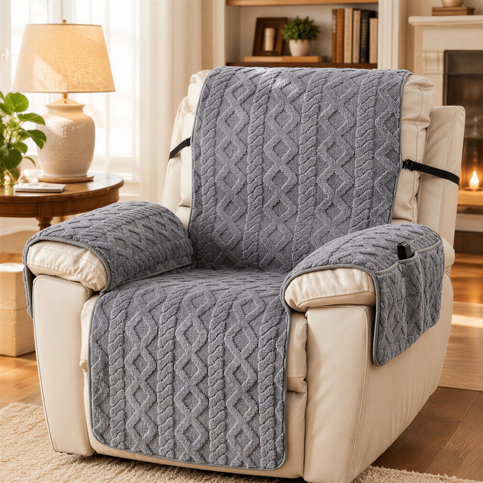 BlingBin Sesselschoner Sofa Armlehnenbezüge für Relaxsessel, Sessel Überzug Rutschfest, Schonbezug Sessel Fernsehsessel mit Taschen,für Senioren Haustieren