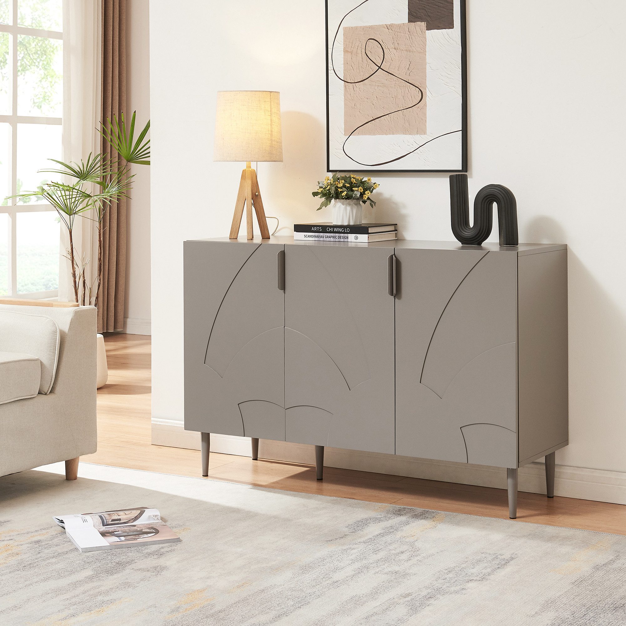 en.casa Sideboard, »Starvili« mit 3 Türen 75 x 115 x 38 cm Grau günstig online kaufen