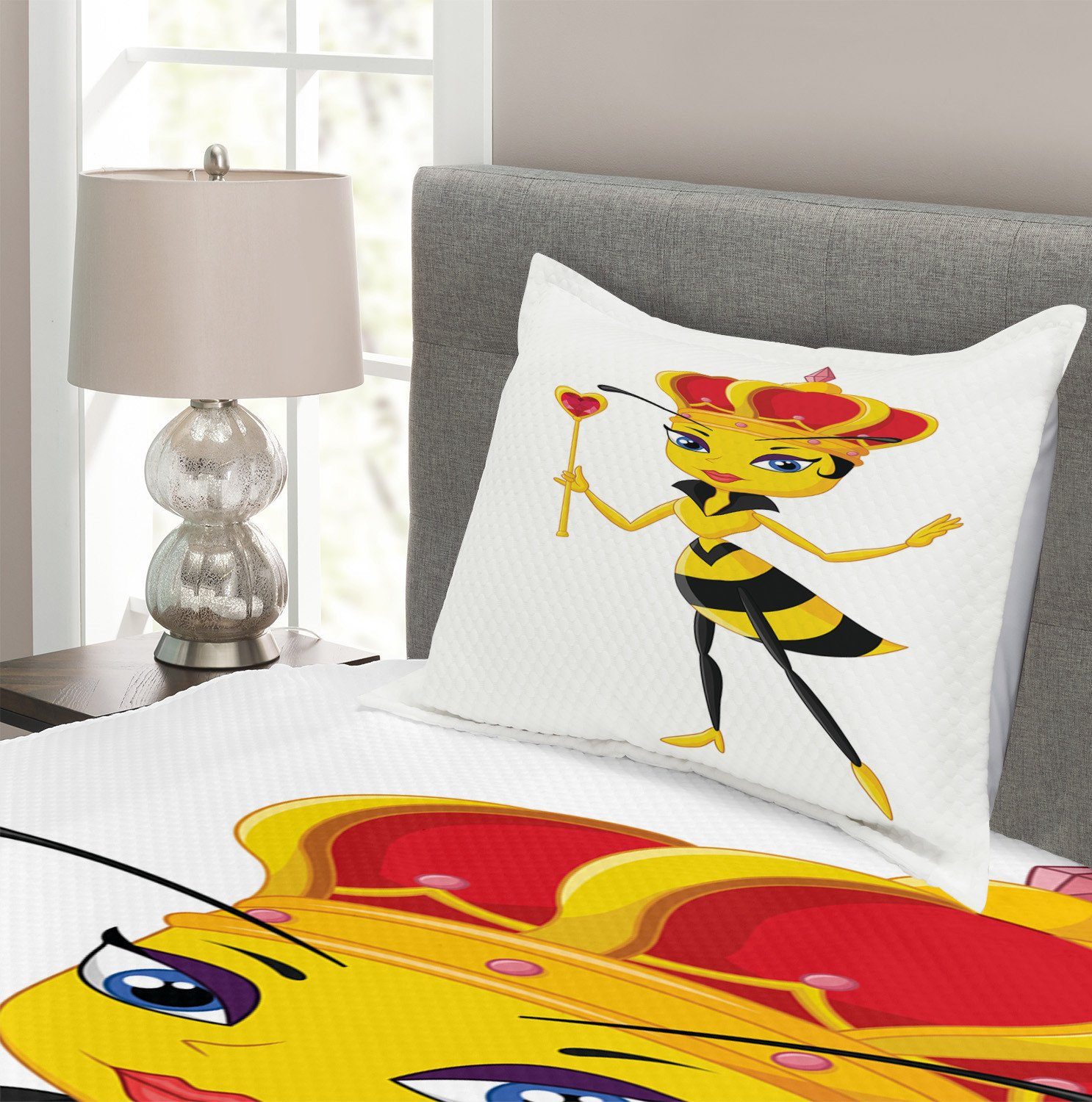 Kissenbezügen Cartoon-Stil mit Abakuhaus, Waschbar, Bee Tagesdecke Bienenkönigin Set