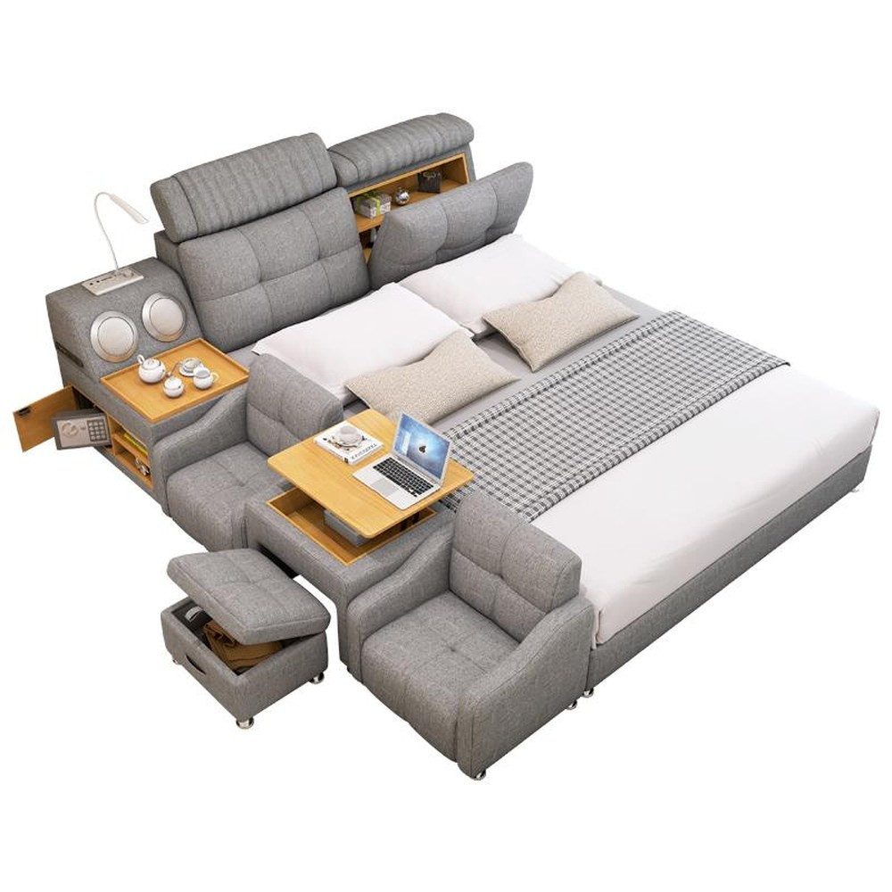 JVmoebel Multimediabett Multifunktionales Bett Moderner Stil Weiße Farbe Holzrahmen Weich (2-tlg)