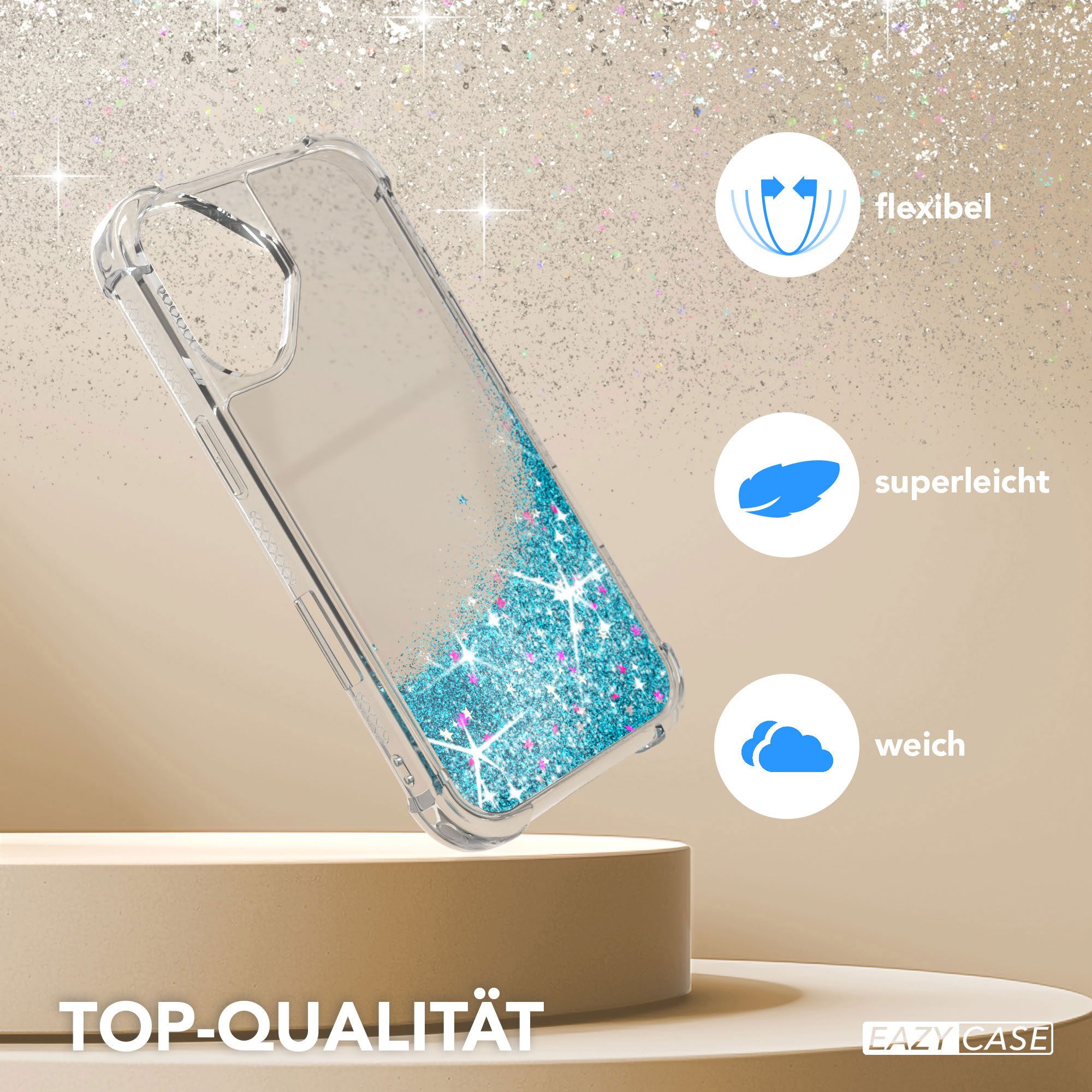 EAZY CASE Handyhülle Liquid Glittery Case für Apple iPhone 17 6,3 Zoll, Gloss Slimcover Girly Backcover Bling Phone Case kratzfeste Cover Blau – Bild 3 von 5