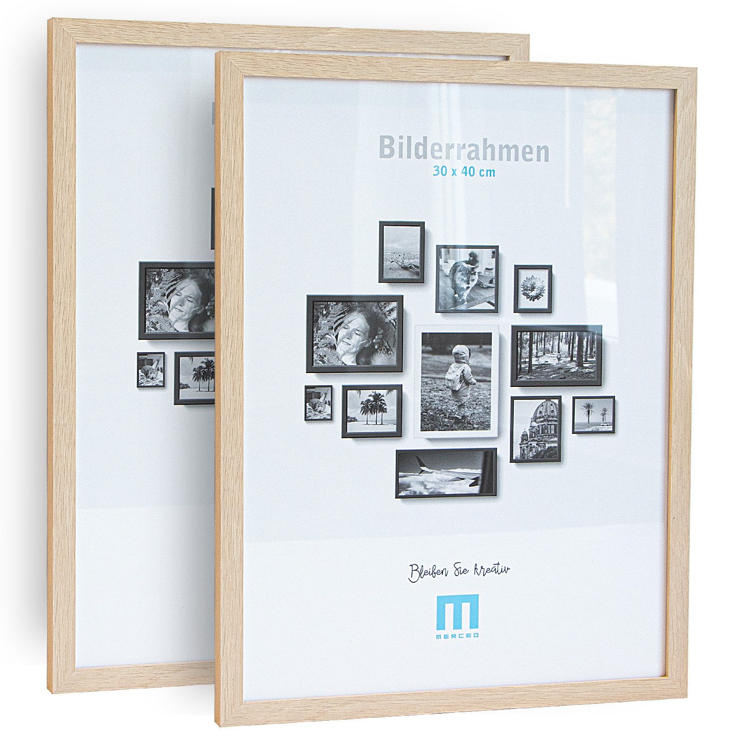 M MERCEO Bilderrahmen, 2er Set 30x40cm Bilderrahmen in natur (MDF, Acrylglas, Wandhalterung)