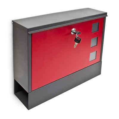 relaxdays Aufbewahrungsbox Briefkasten zweifarbig Farbauswahl, Schwarz-Rot