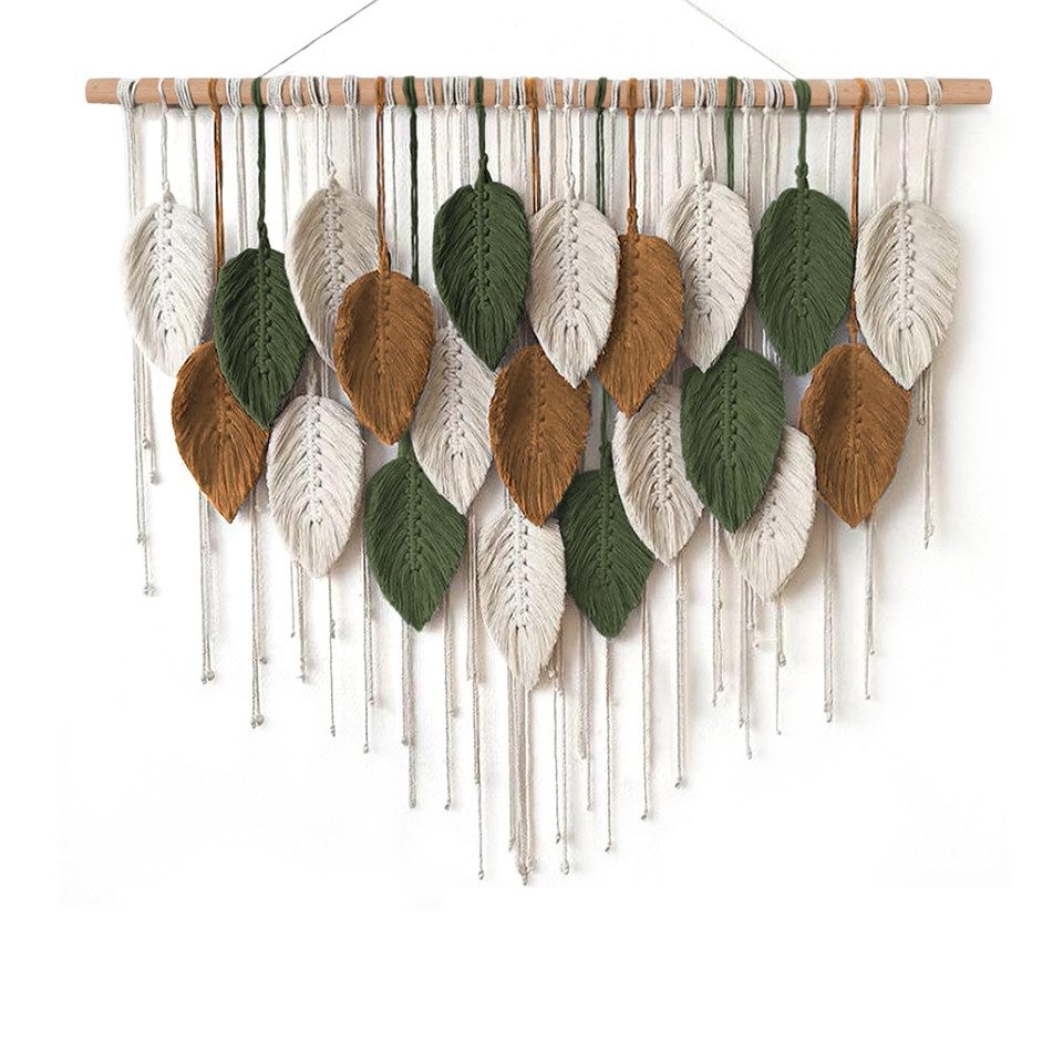 Agger Wanddekoobjekt Großer Wandbehang Wandteppich, Boho Makramee Gewebte Handgemachte, Quaste Blatt Tapisserie Böhmische Wandkunst Dekor