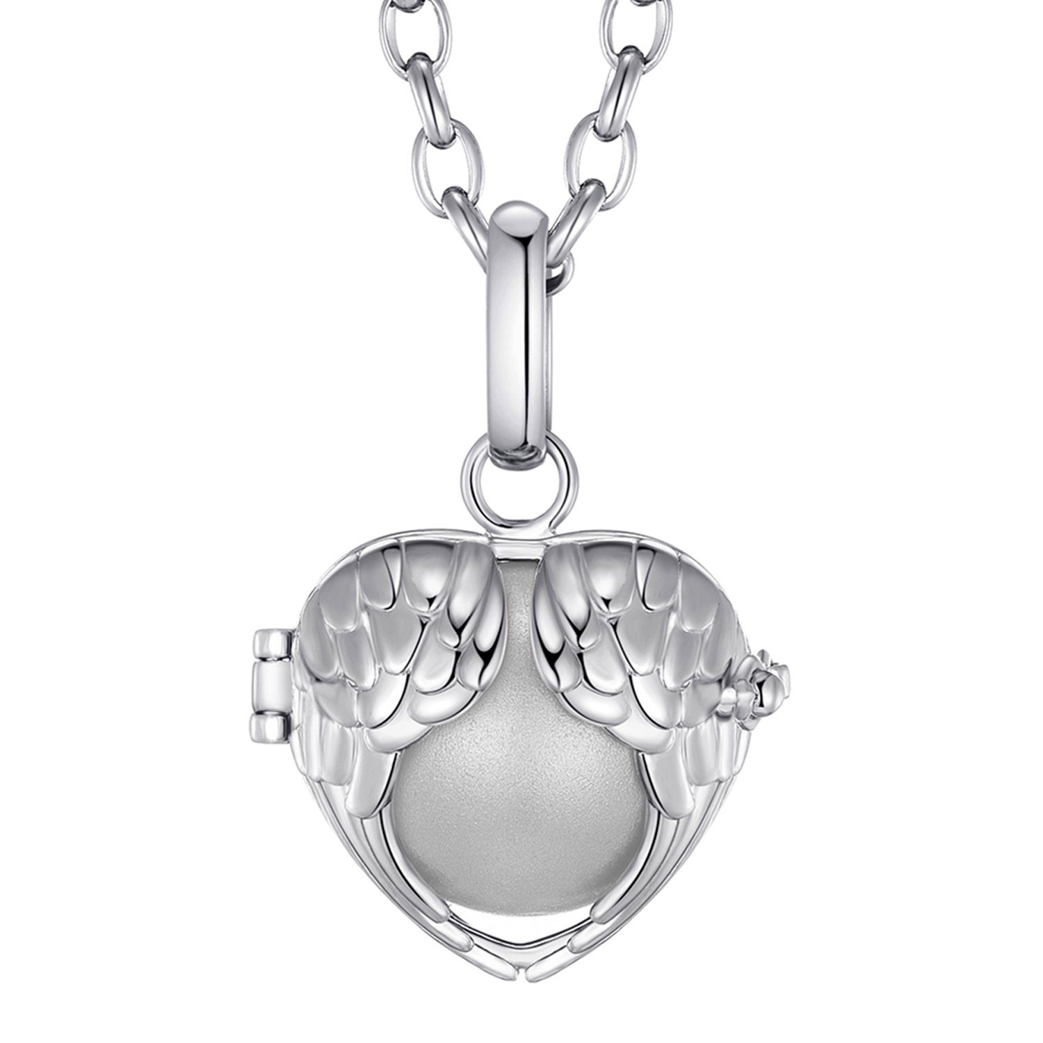 Morella Kette mit Anhänger Morella® Damen Halskette Edelstahl 70 cm mit Engelsflügel Anhänger (2-tlg., Kette inkl. Klangkugel und Samtbeutel), Samtbeutel