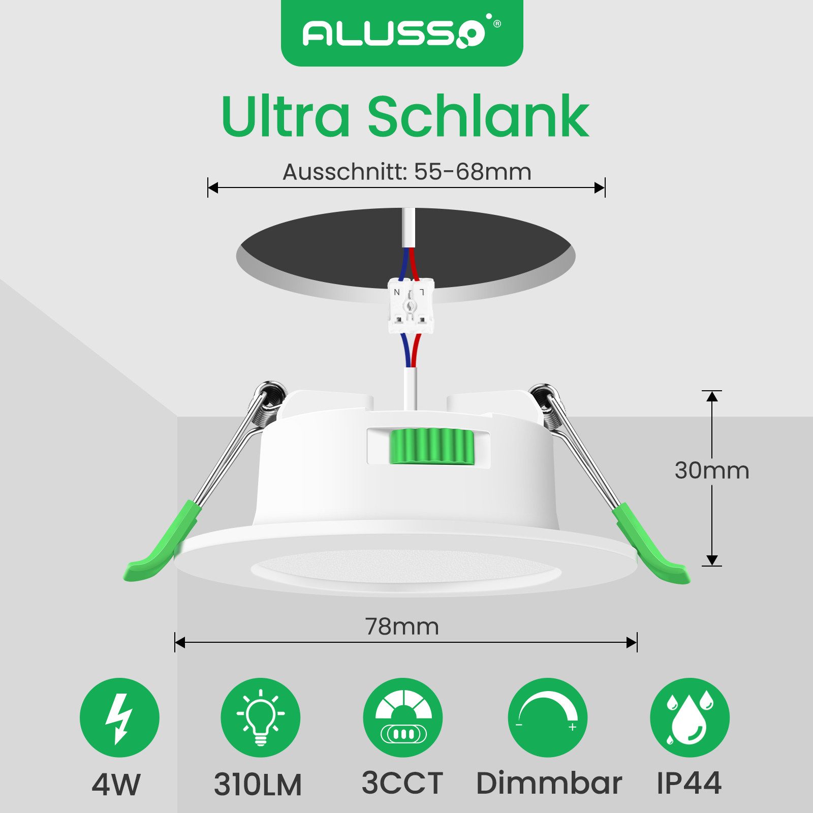 ALUSSO LED Einbaustrahler 6er-Set, Decken Leuchte, Flach Strahler für Bad, günstig online kaufen