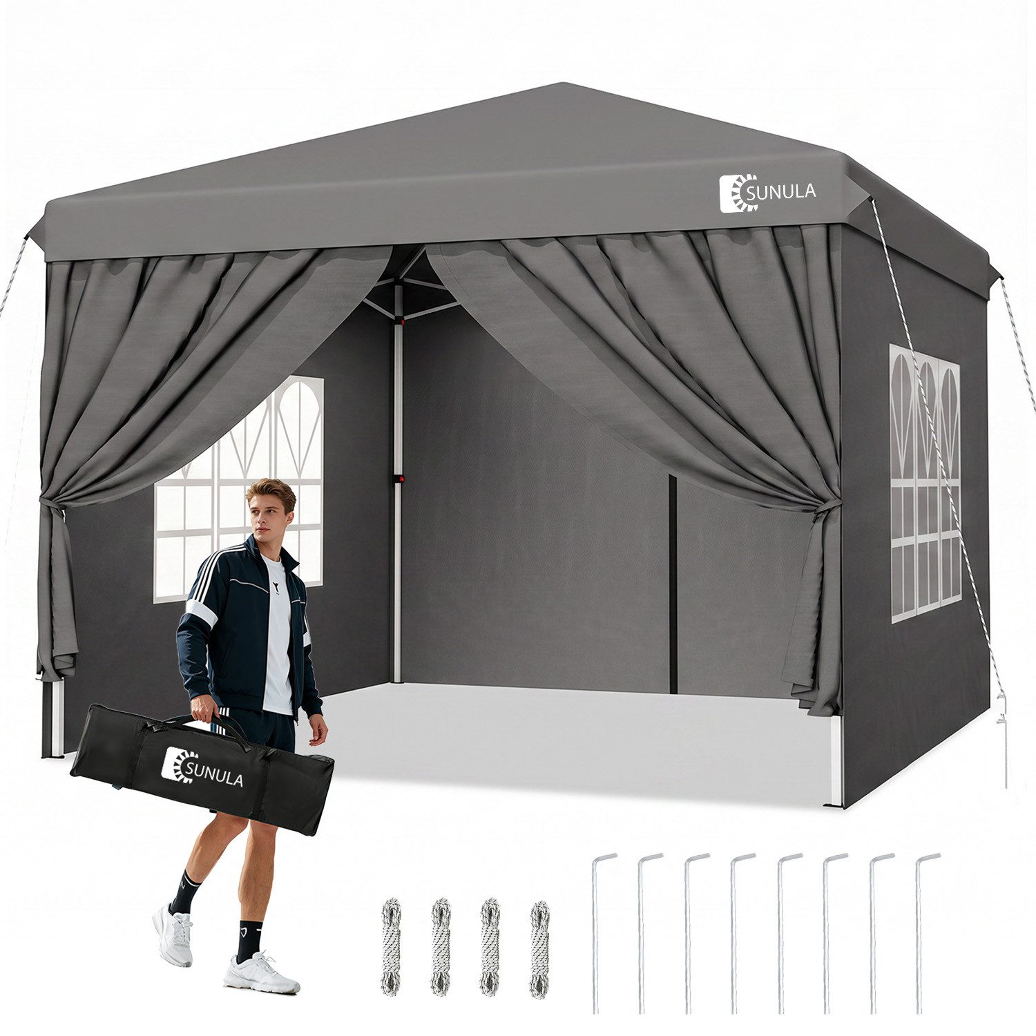 SUNULA Faltpavillon 3x3 m Pavillion Wasserdicht Pop Up Gartenpavillon Winterfest, mit 4 Seitenteilen, (inkl. 4 Seitenteile), Faltpavillon 3x3 mit 4 Seitenteilen Wasserdicht, Pop Up Partyzelt