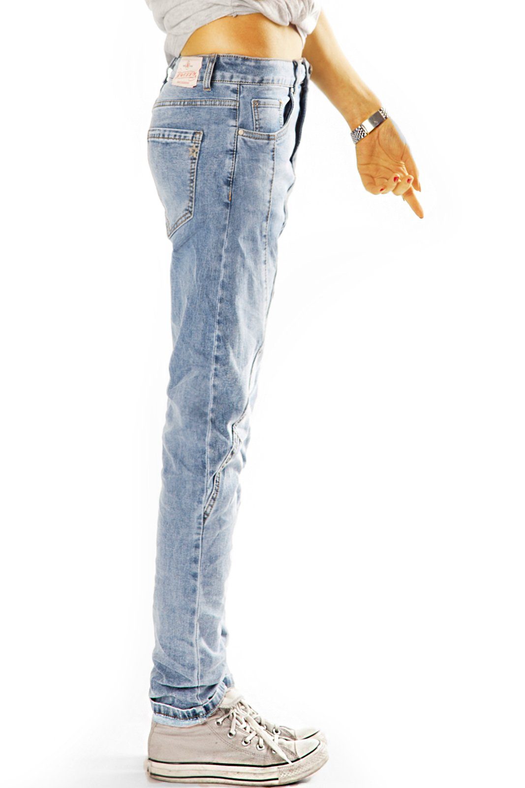 j11L Damen - Fit Baggy styled Loose-fit-Jeans Jeanshose Stretch-Anteil, Loose Jeans Low 5-Pocket-Style mit Waist - be