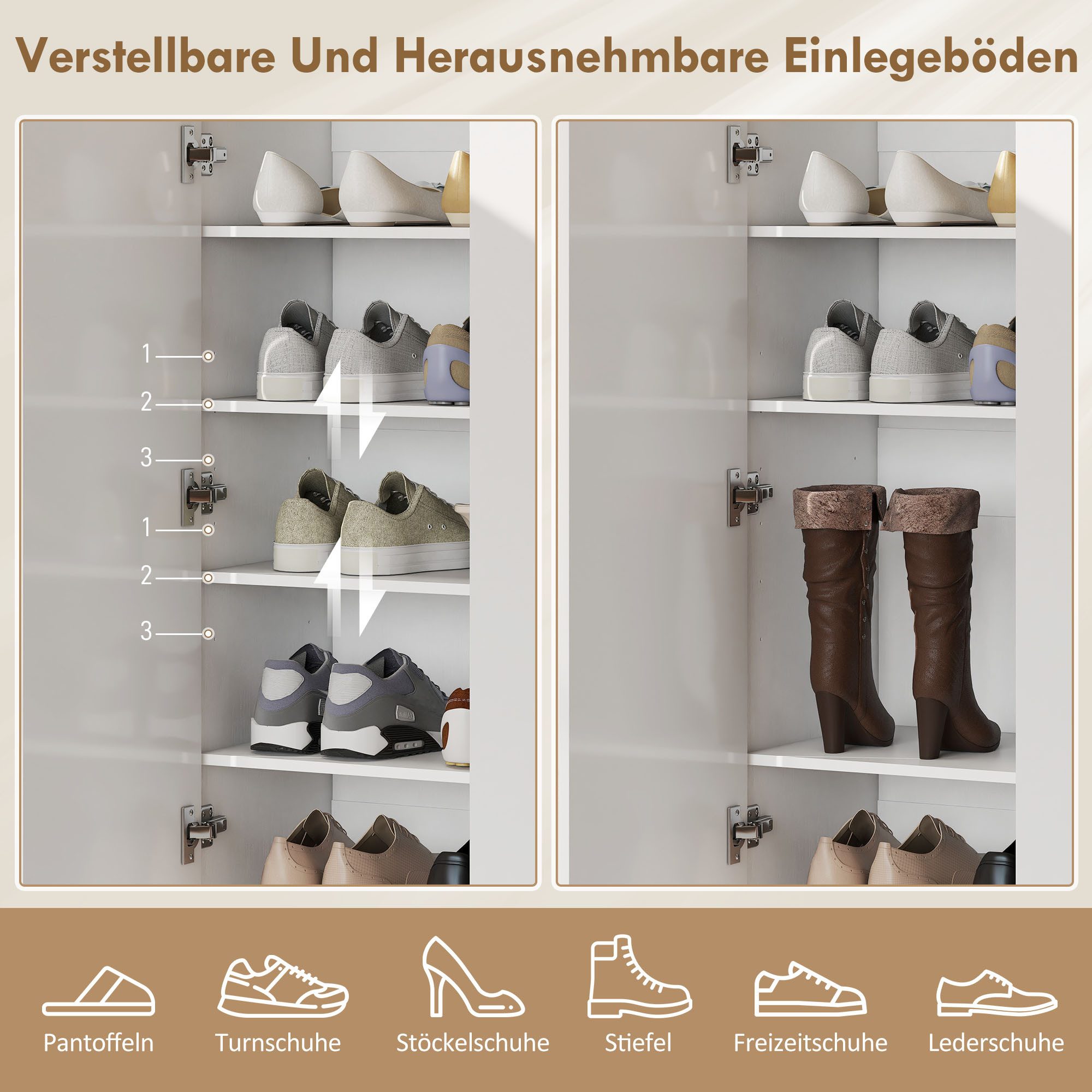 HOMCOM Schuhschrank Schuhregal mit Belüftungslöchern, Hochglanztüren und Soft-Close (Schuhkommode, 1-St., Schuhaufbewahrung) verstellbare Regale, Weiß – Bild 4 von 5
