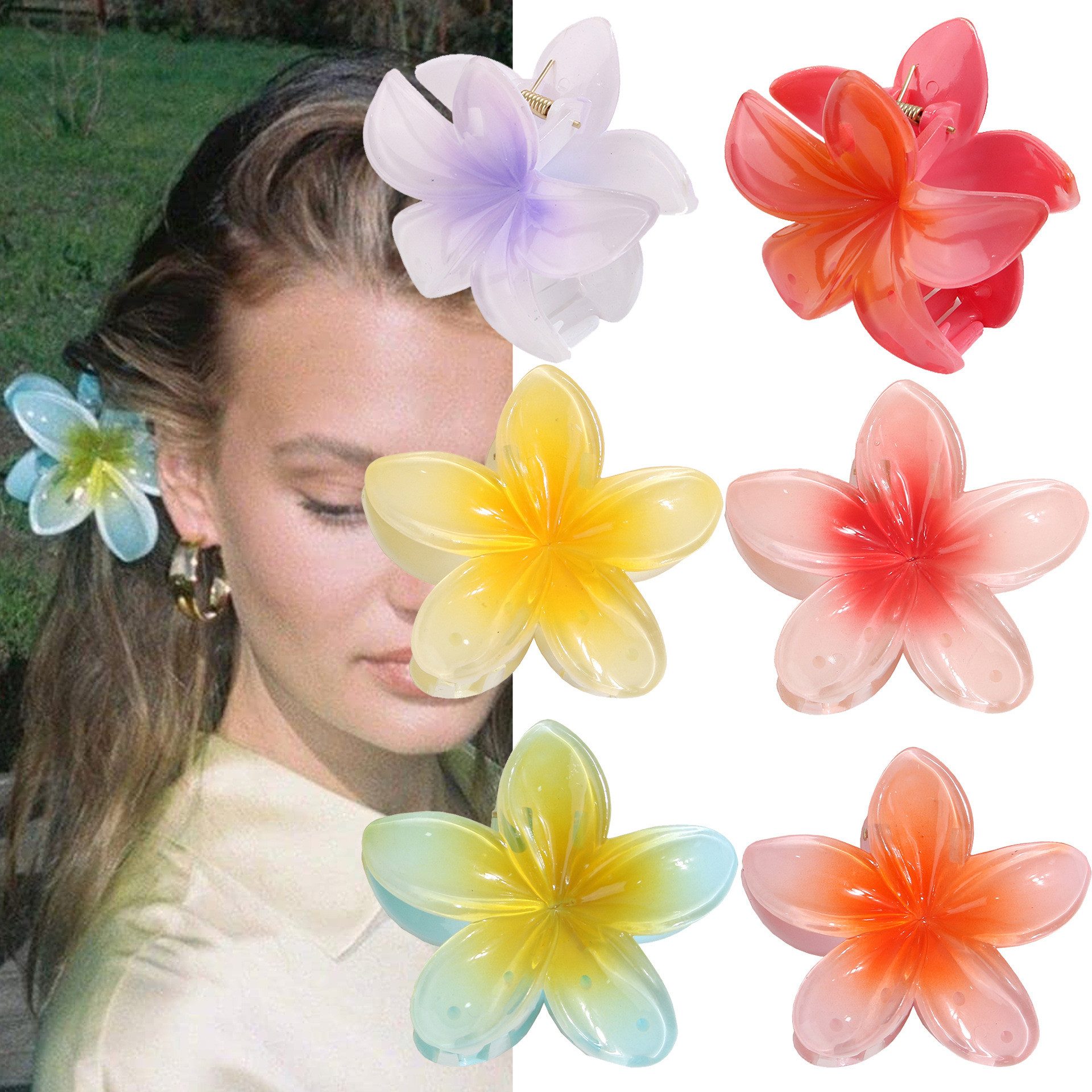 KANBEIO Haarklammer 6er Set Damen Blumenhaarspangen Blüten Haarklammern Haaraccessoires, 1-tlg., Bunte Haaraccessoires & Spangen, Sicherer Halt
