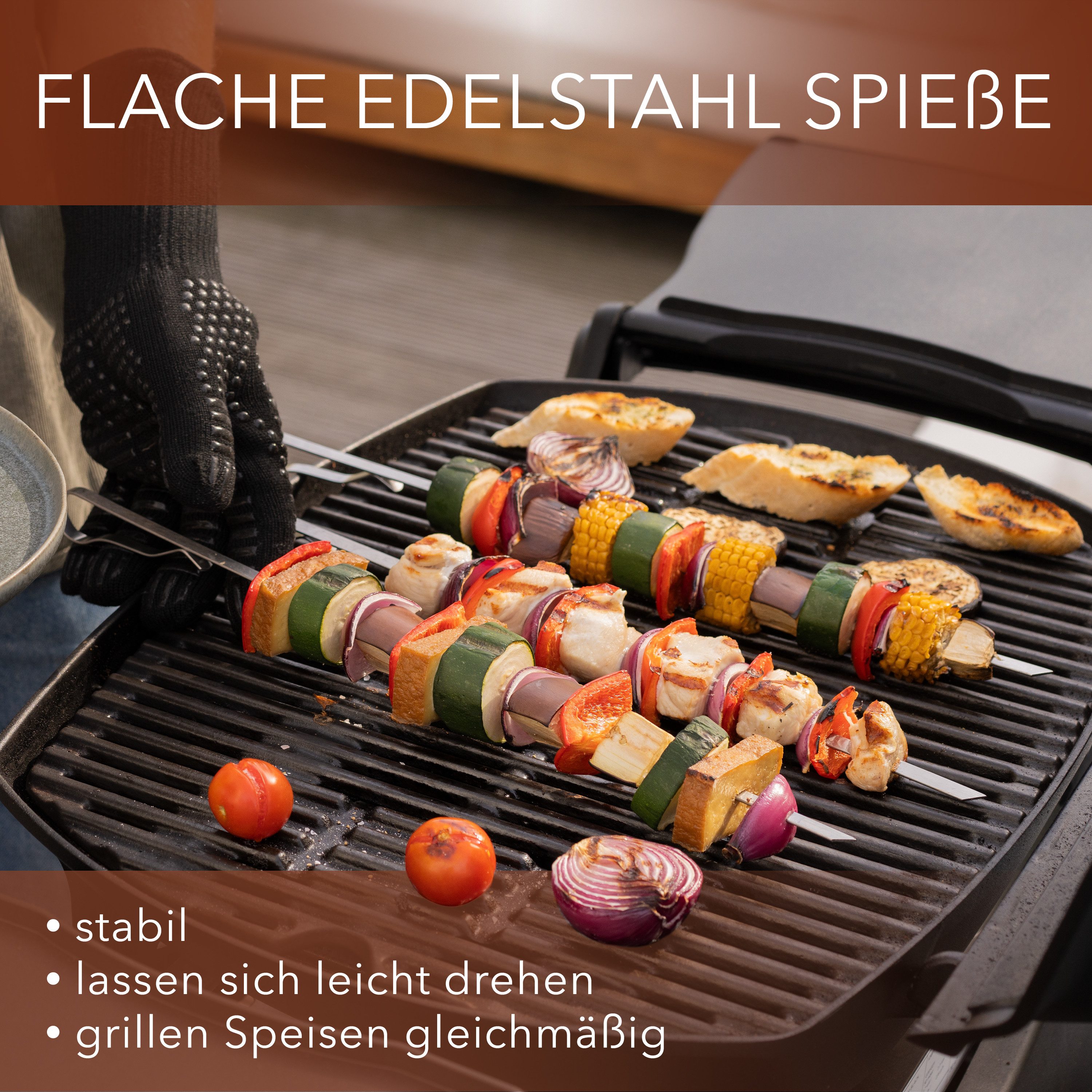 AVANA Grillspieß lange Spieße aus Edelstahl wiederverwendbar Grill 43cm Fleischspieße (10-St), für Fleisch & Gemüse – Bild 5 von 5