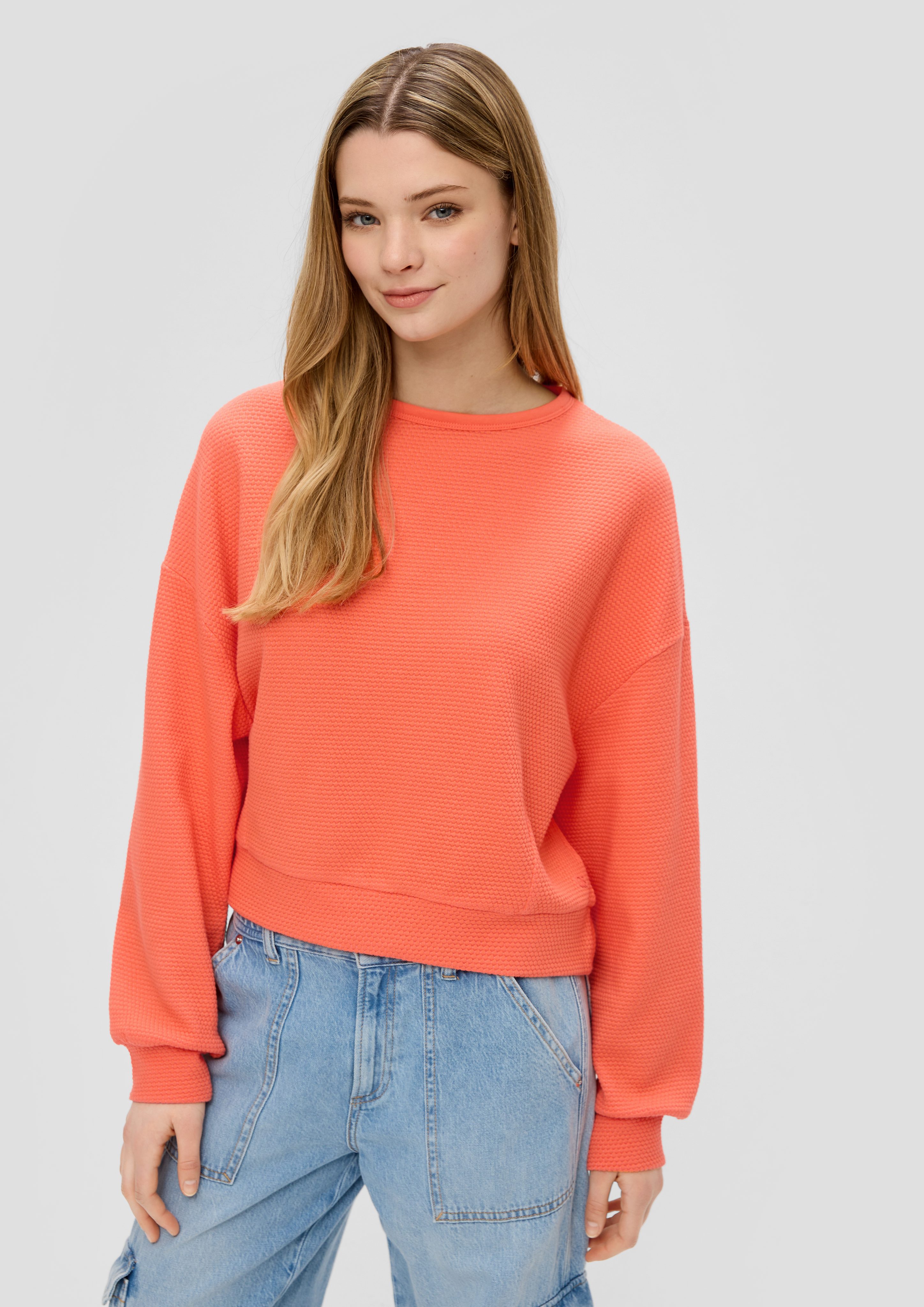 Sweatshirt Shirt mit Waffelpiqué-Struktur