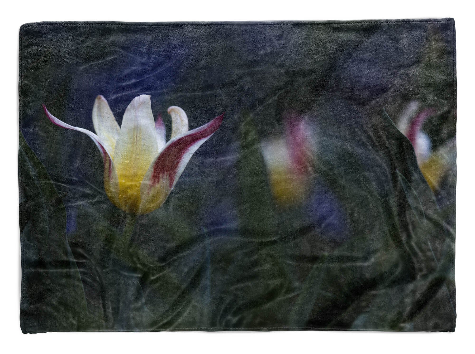 Fotomotiv (1-St), Art Dunkel, Weiße Strandhandtuch Handtuch Saunatuch Sinus mit Baumwolle-Polyester-Mix Kuscheldecke Handtücher Blume Handtuch