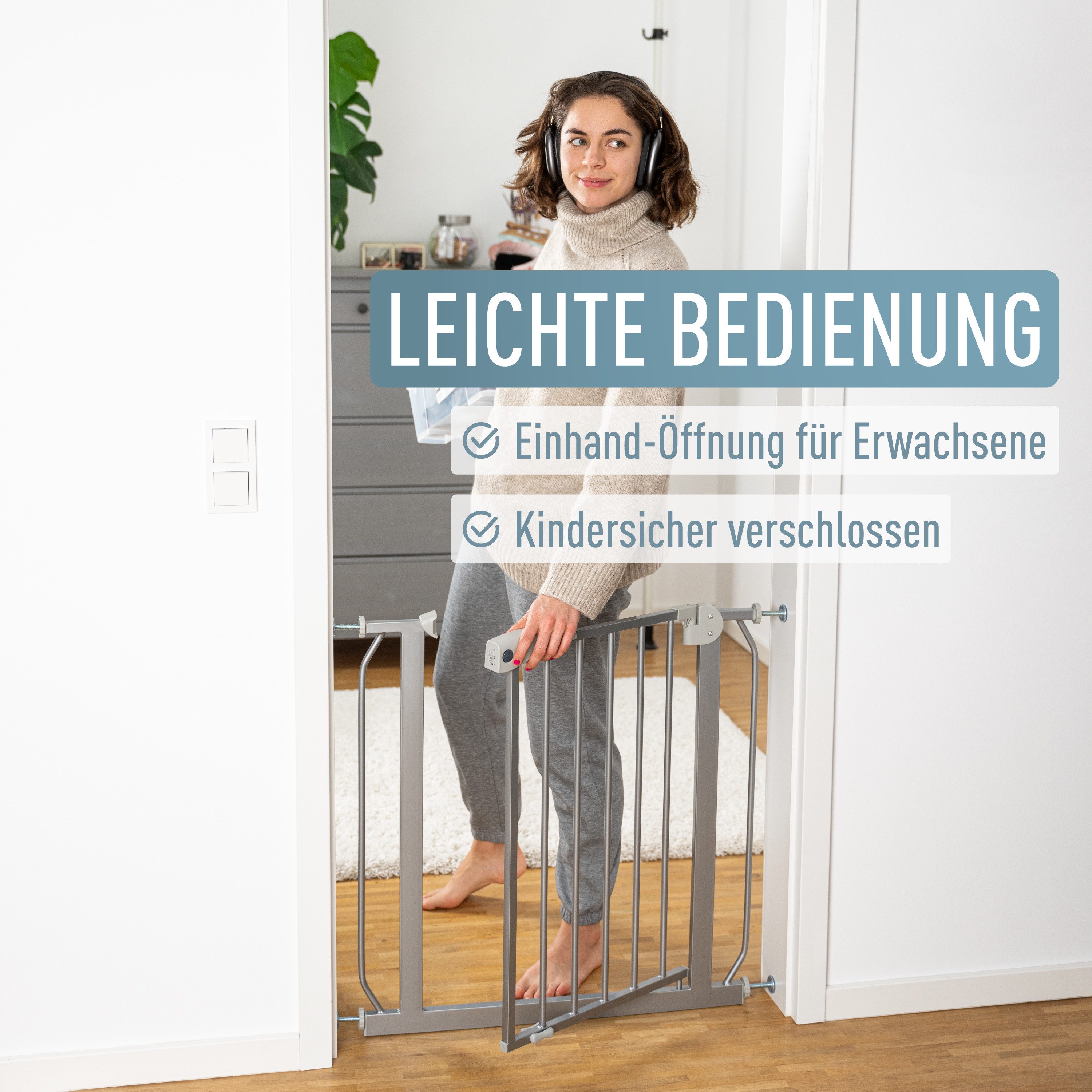 ib style Türschutzgitter Berrin Treppengitter 85-95cm silber-grau, Sicherheitsgitter für Türen und Treppen, Ohne Bohren, Zum Klemmen – Bild 4 von 5