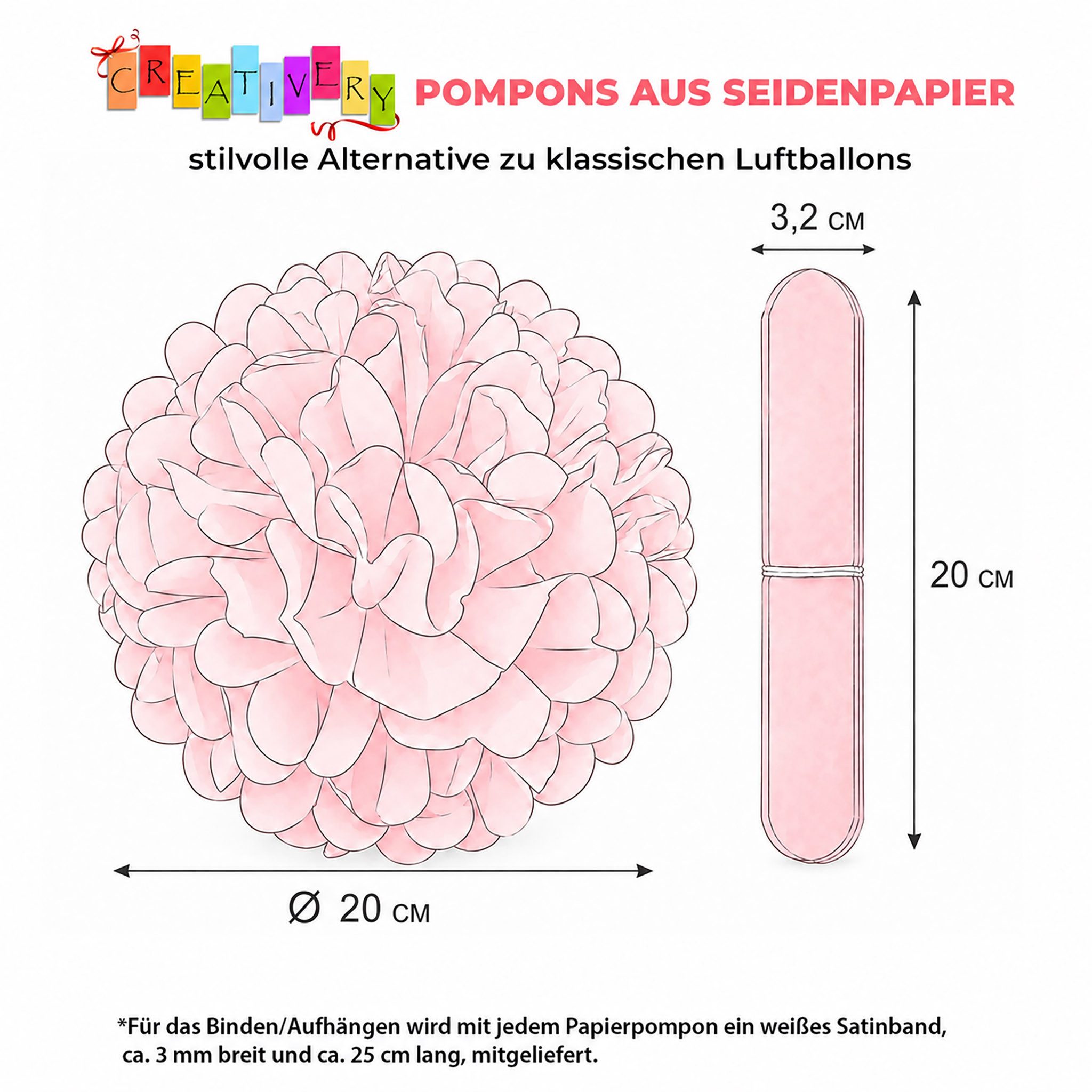 Creativery Pompon, Pompon 20cm Papier 1 Stück Grün
