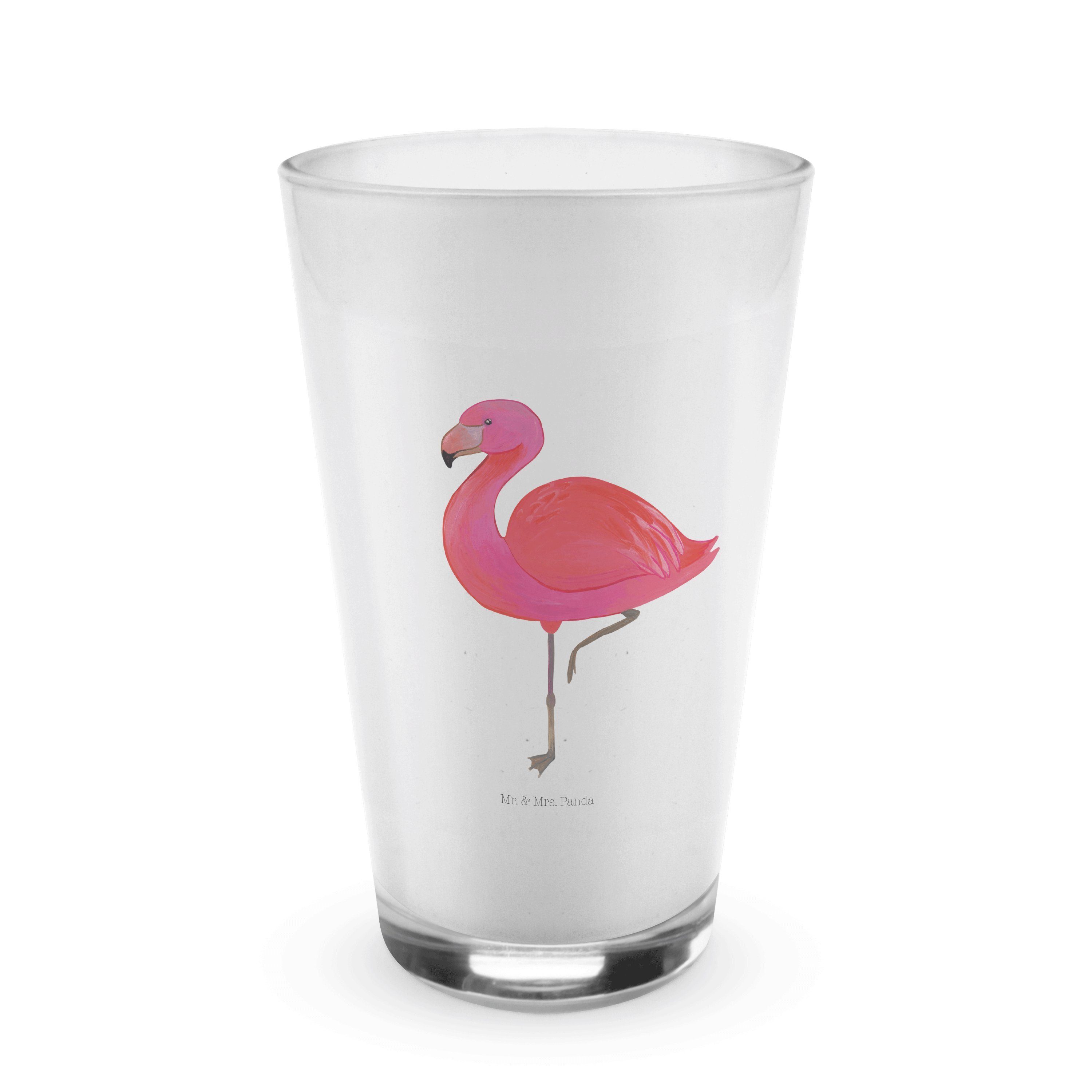 Mr. & Mrs. Panda Glas Flamingo classic - Transparent - Geschenk, Selbstliebe, Cappuccino Ta, Premium Glas