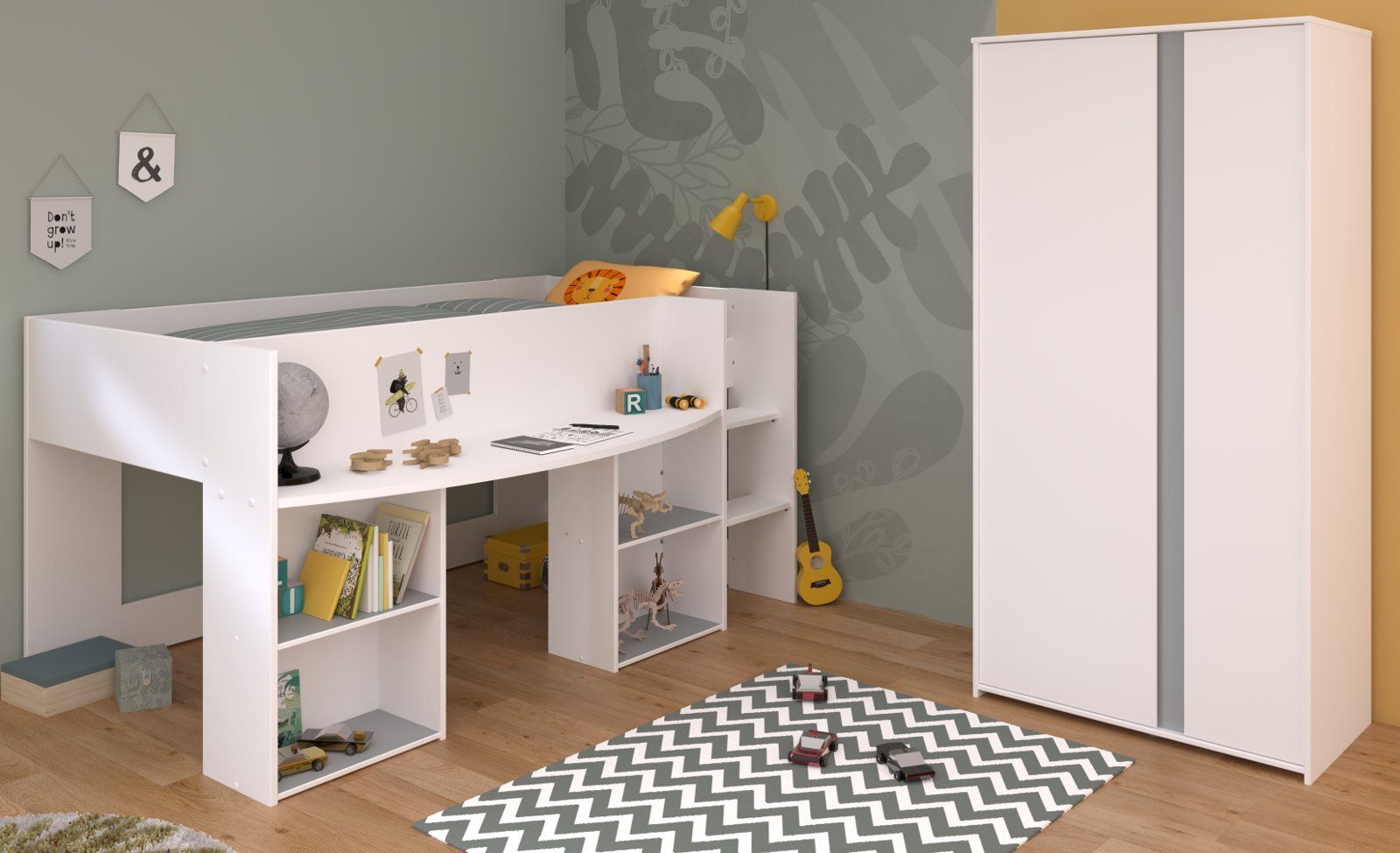 Parisot Schlafzimmer-Set Pirouette, (Set 2-teilig, mit Hochbett und  Kleiderschrank), kein extra Lattenrost erforderlich