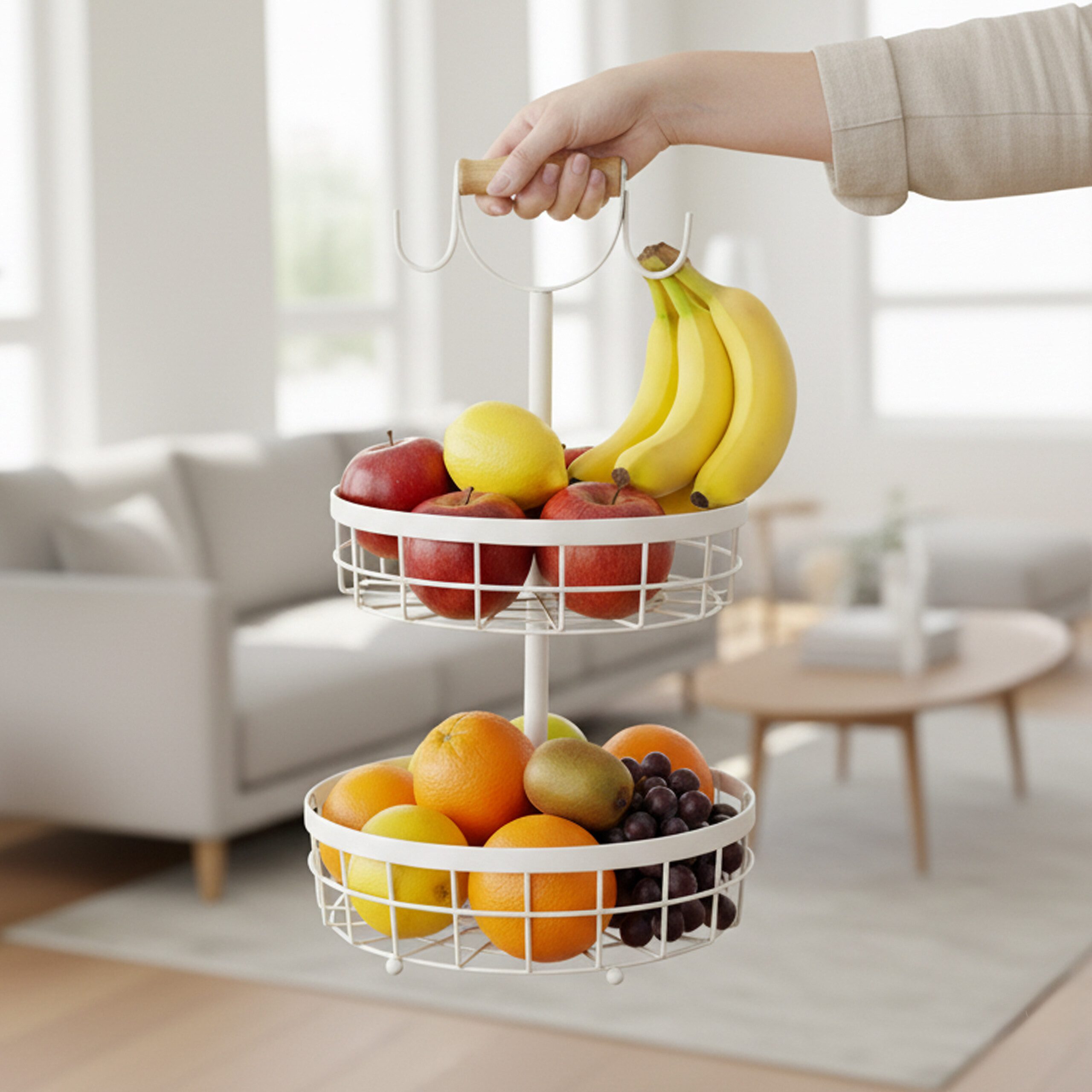relaxdays Obstschale Obstkorb Etagere 2-stöckig, Eisen, weiß