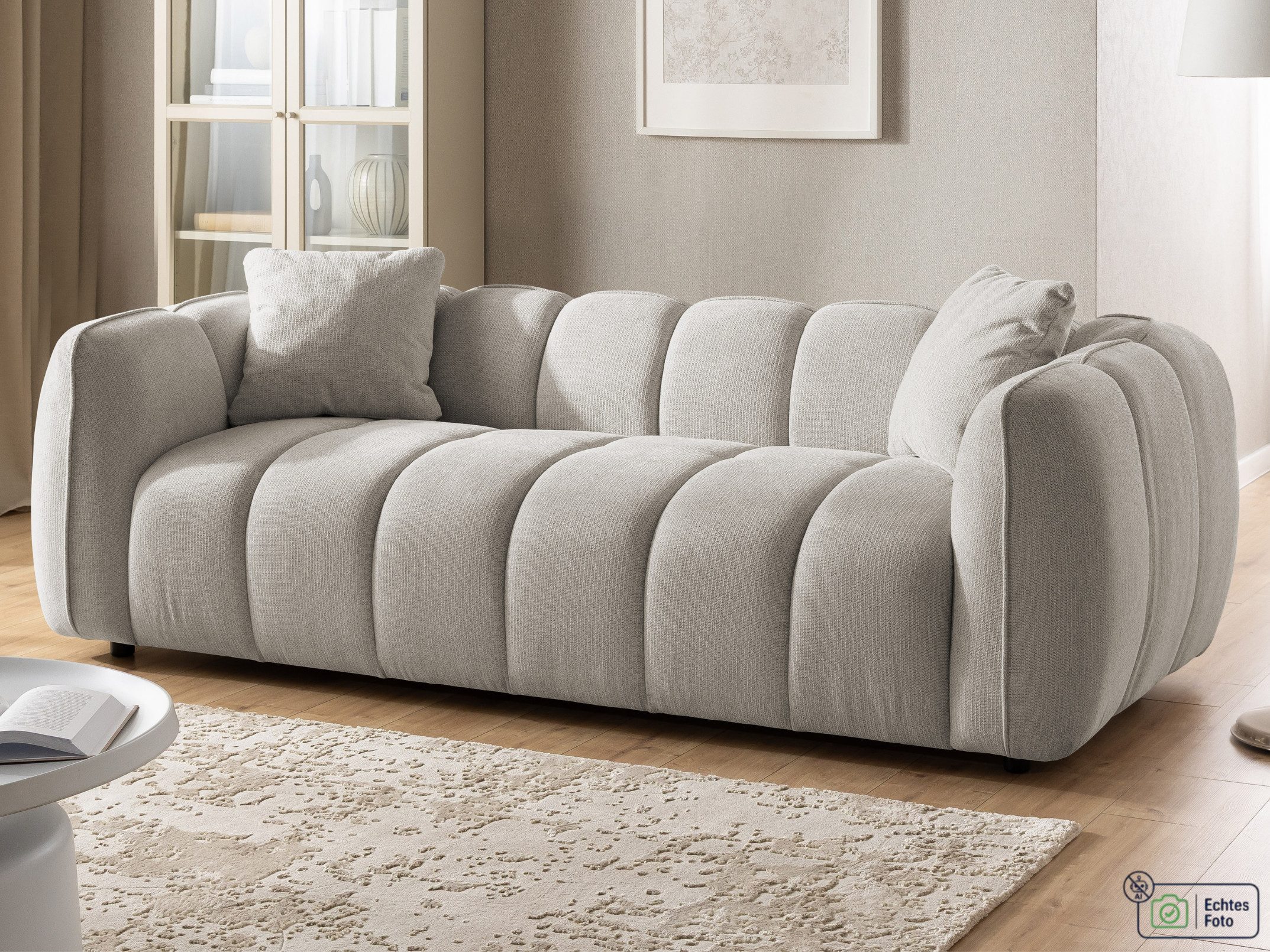 S-Style Möbel Sofa 3-Sitzer Nubira in tief gesteppter Bubble-Optik aus Strukturstoff, mit modernem Design und Wellenfederung