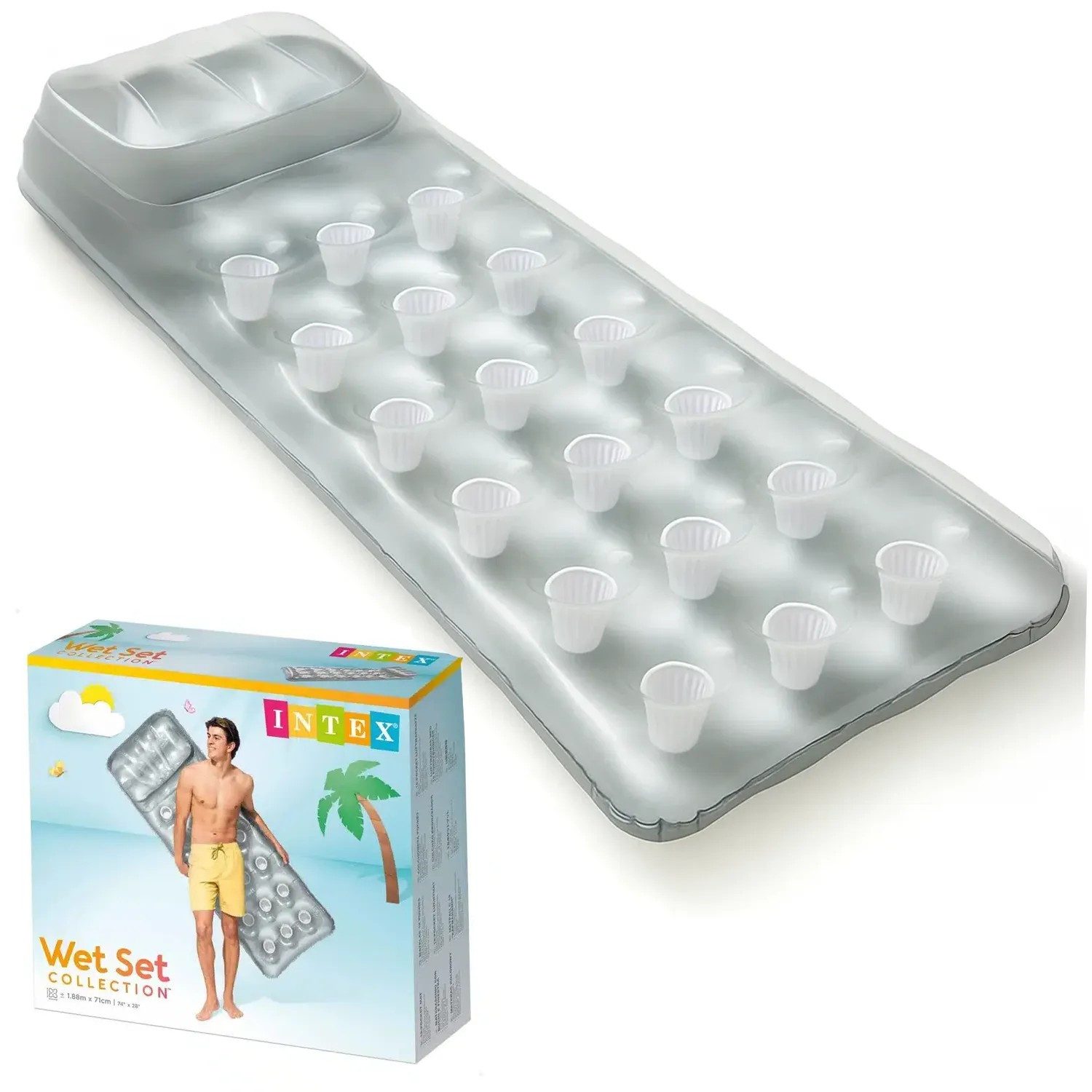 Intex Luftmatratze Badeliege Schwimmliege Wasserliege, (Spar-Set, 1-St., 188 x 71 cm bequem), Kopfteil, 2 Luftkammern, bis 100 kg