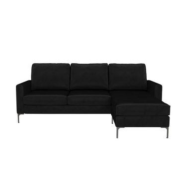 loft24 Ecksofa Chapman, Sofa mit Recamiere, Bezug in Samtoptik, Chrom Beine, Länge 207 cm