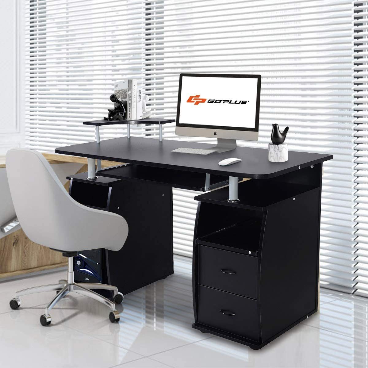 KOMFOTTEU Computertisch mit Tastaturauszug, Schreibtisch, 120x55x76cm, Schwarz
