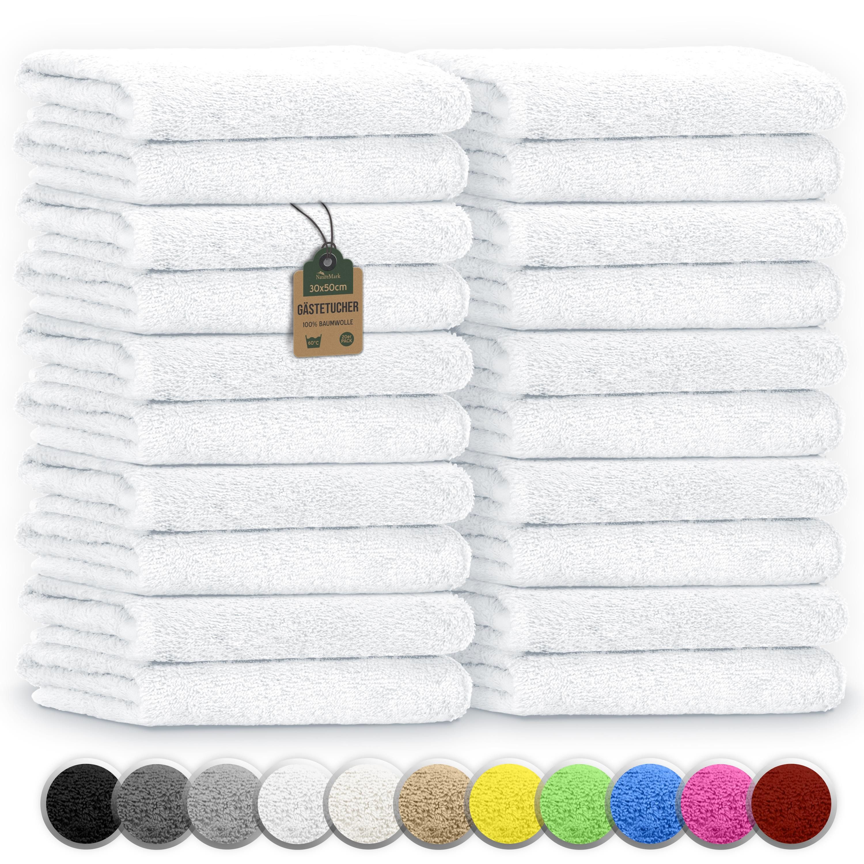NatureMark Gästehandtuch 20er-Sparpack Frottier Gästetücher 30x50cm, 100% Baumwolle (20-St), Gästehandtuch 30x50cm Weiß