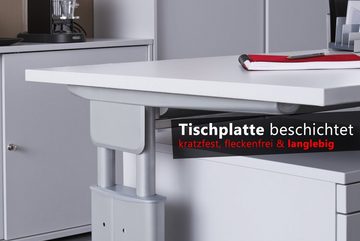 bümö Schreibtisch Serie-U - Arbeitshöhe: höhenverstellbar, Eckform: 200 x 120 cm - Dekor: Weiß - Gestell: Silbergrau