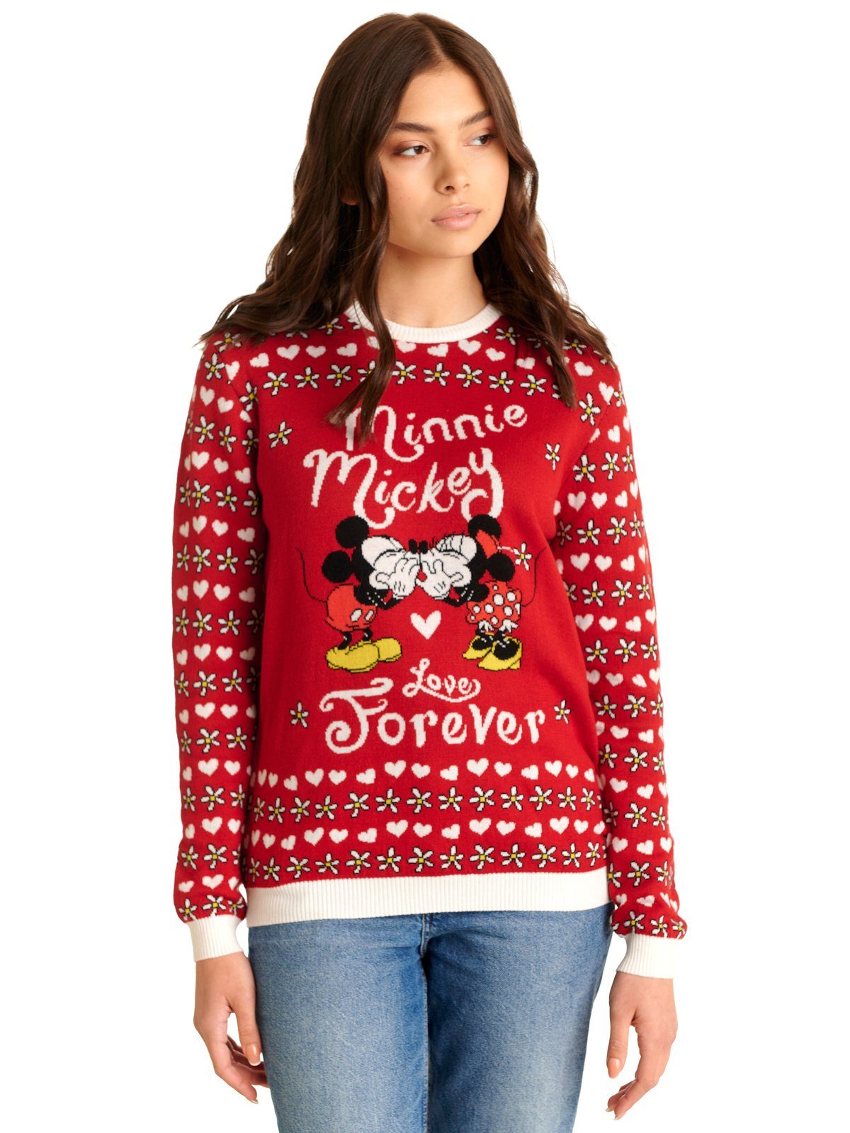 Damen Pullover Disney Strickpullover Mickey & Minnie Mouse Minnie Mouse Love Forever