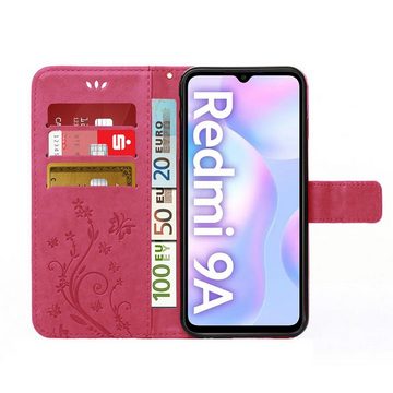 Numerva Handyhülle Bookstyle Flower Handytasche für Xiaomi Redmi 9A / 9i / 9AT, Klapphülle Flip Cover Case Etui