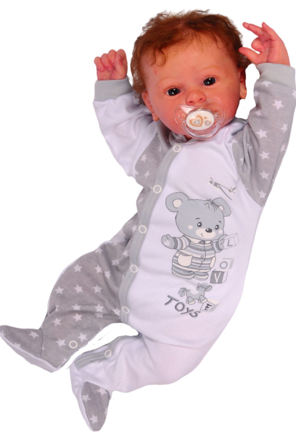 La Bortini Повзунки Schlafoverall in Grau Overall Baby Schlafanzug mit Sternchen aus reiner Baumwolle, 44 50 56 62 68