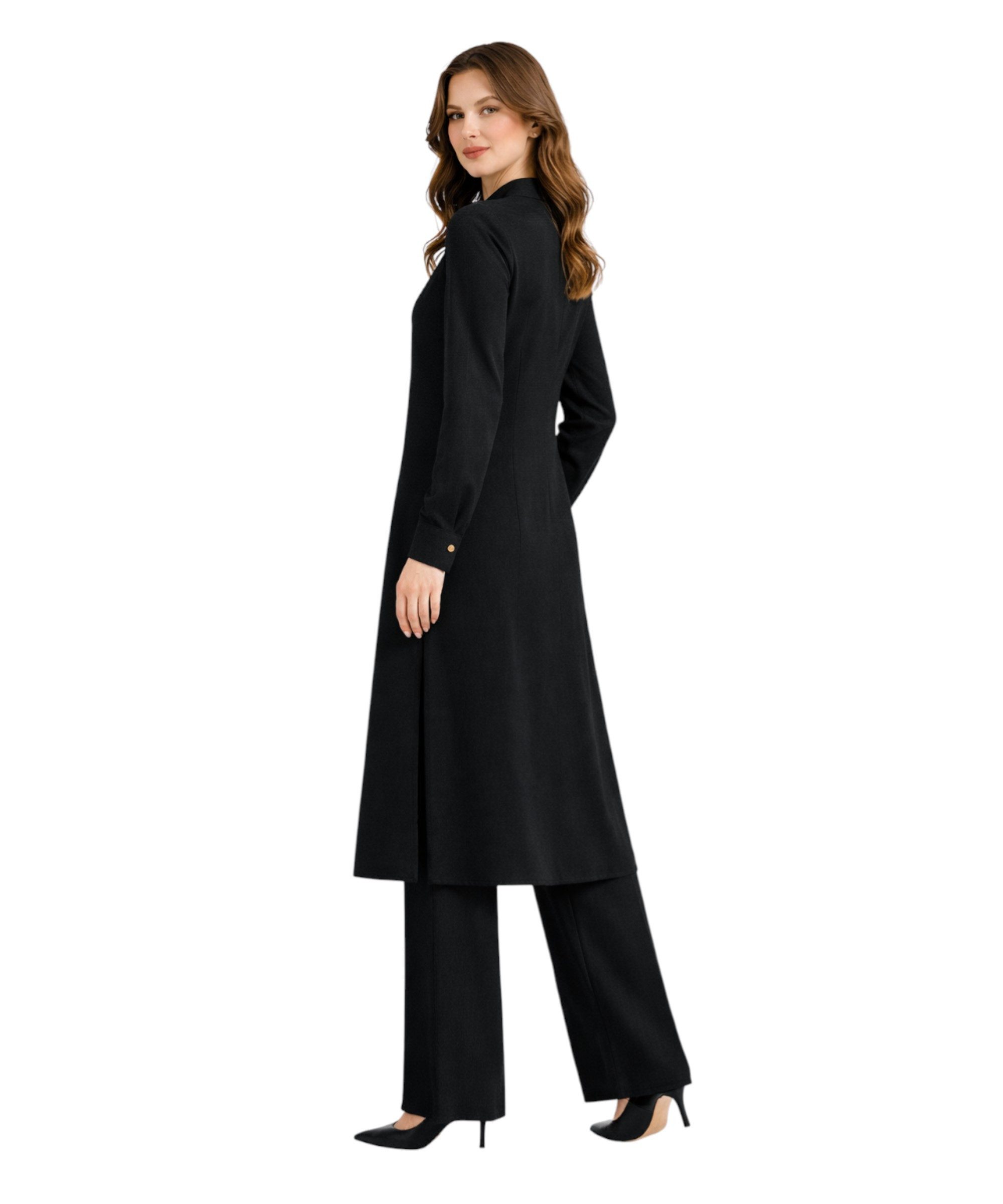 fashionshowcase Longtunika Damen Hemdkleid Stil mit Knöpfen Langarm Modest