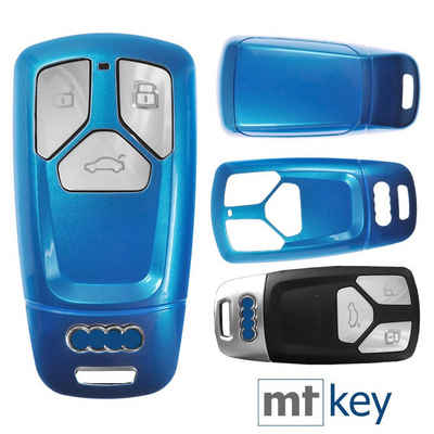 mt-key Schlüsseltasche Autoschlüssel Hardcover Schutzhülle Metallic Blue, für Audi A4 A5 A6 A7 TT Q2 Q5 Q7 A8 Q8 KEYLESS SMARTKEY